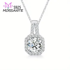 925 Sterling Silver 1ct/2ct Moissanite Square Cut Pendant Necklace, Elegant And Cute Style Wedding Jewelry For Birthday & Mother's Day Gifts For Women, With Gift Box