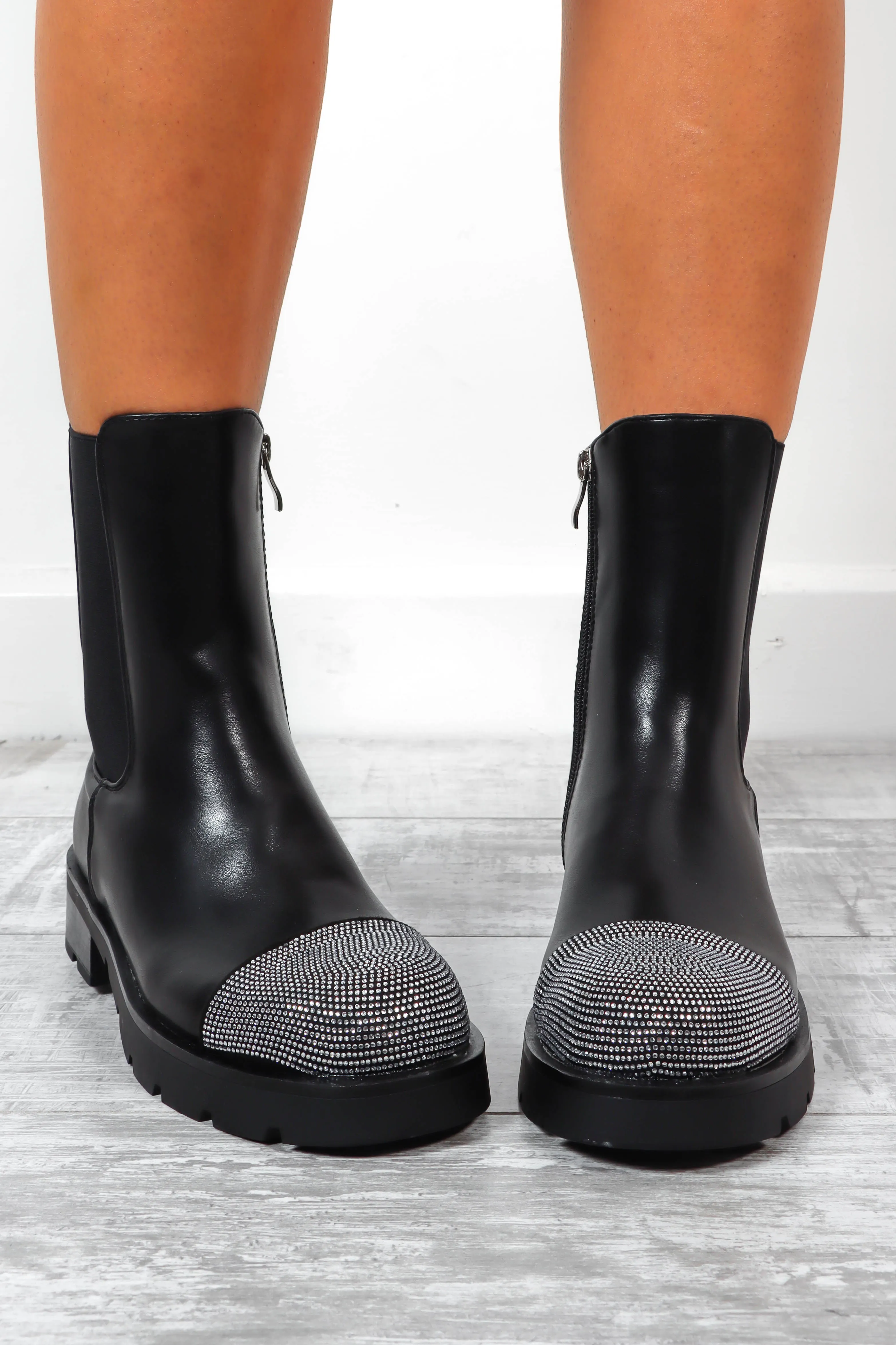 A Twinkle In Your Eye - Black Silver Embellished Boots