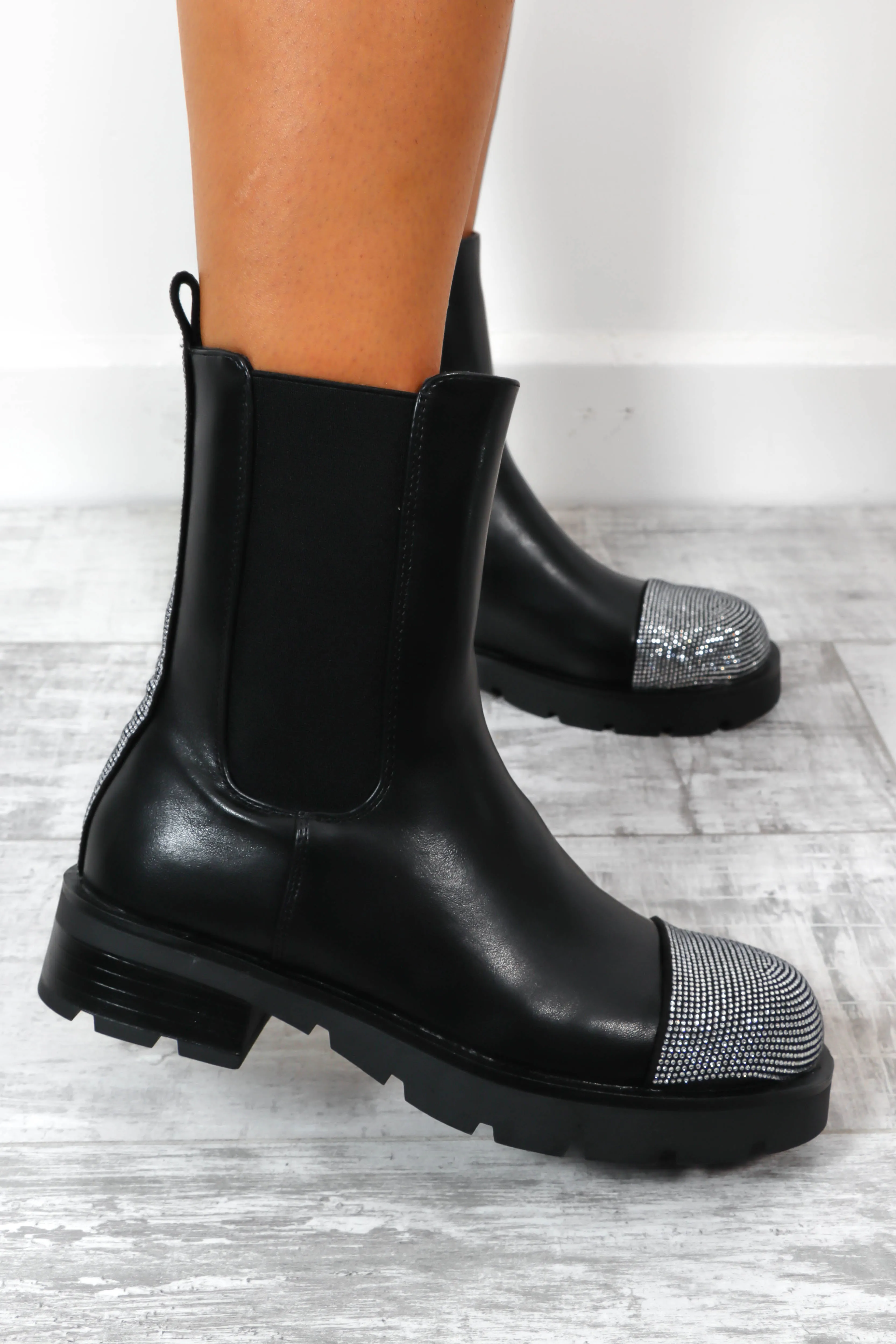 A Twinkle In Your Eye - Black Silver Embellished Boots