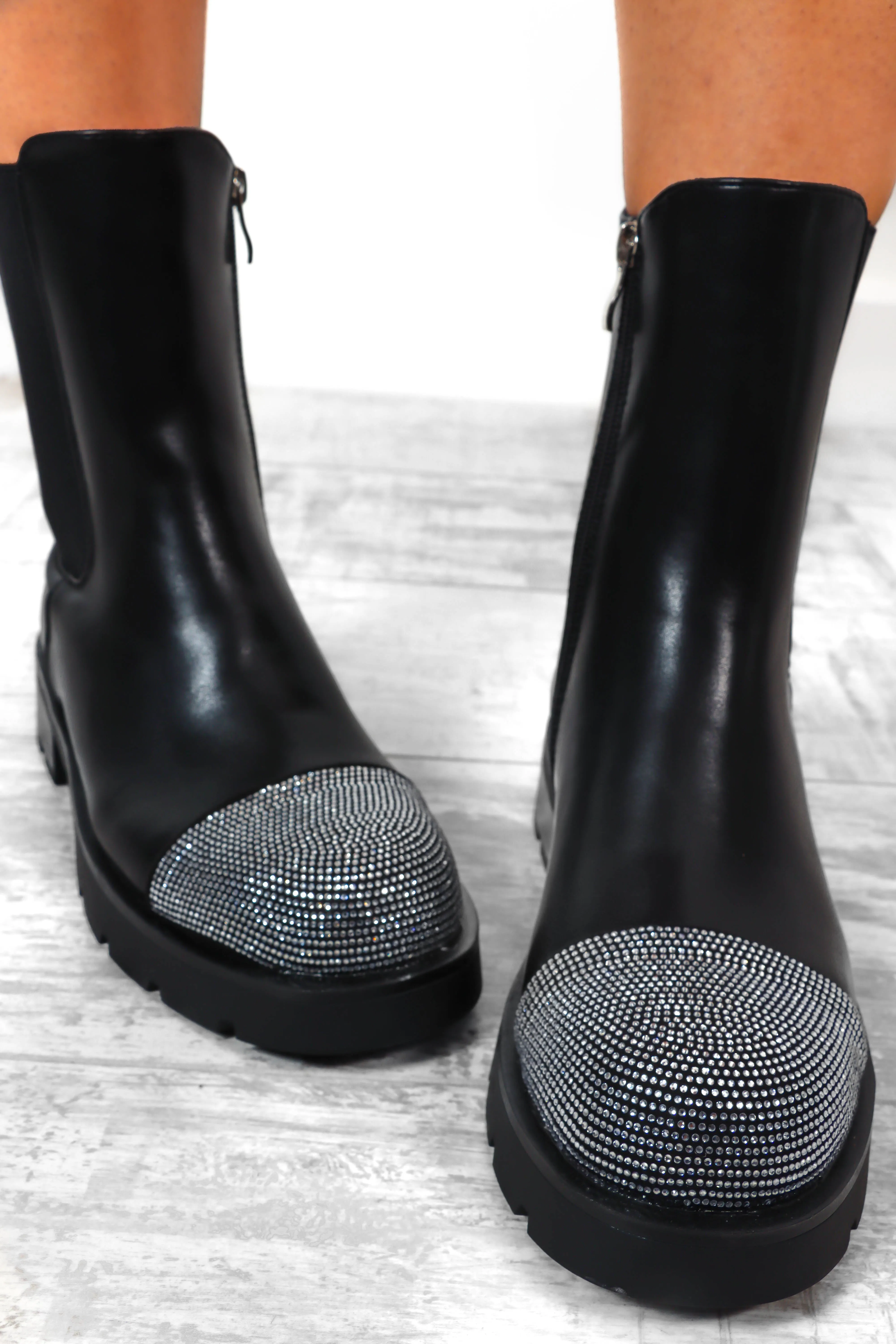 A Twinkle In Your Eye - Black Silver Embellished Boots