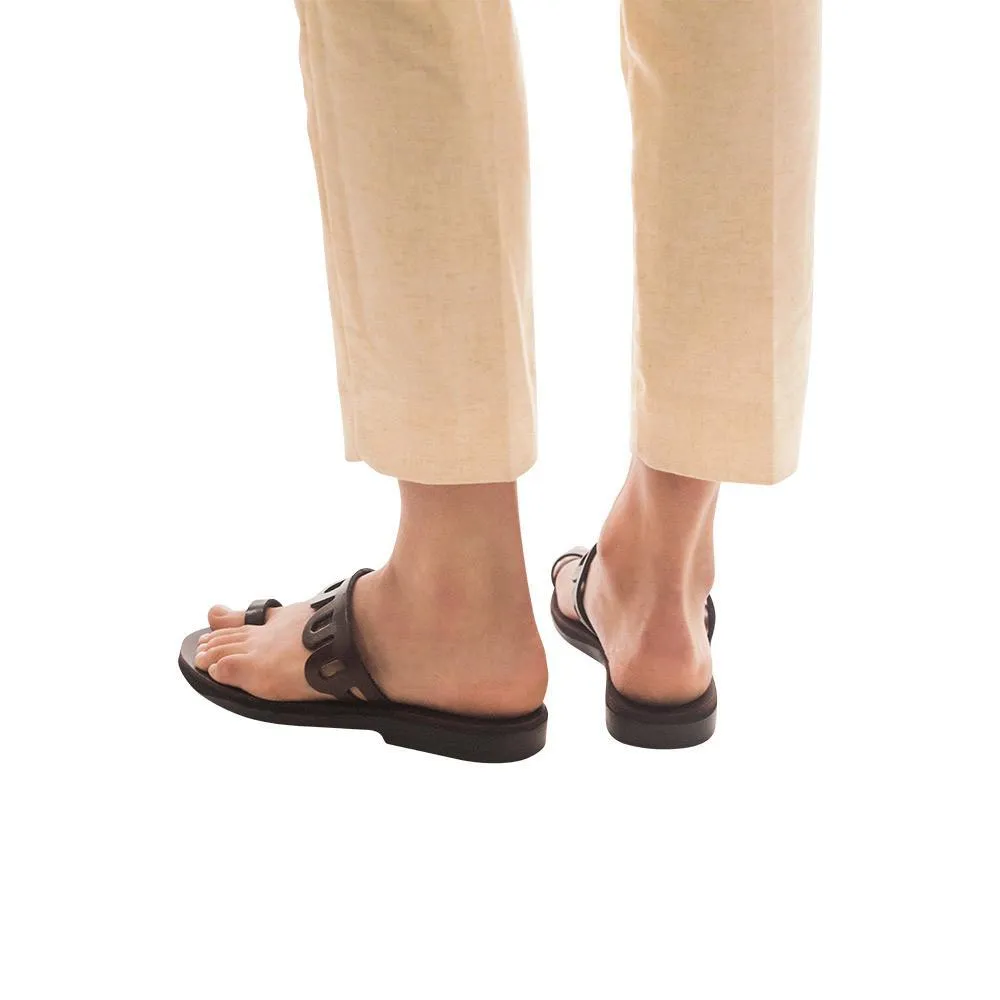 Aja - Leather Flat Sandal | Brown