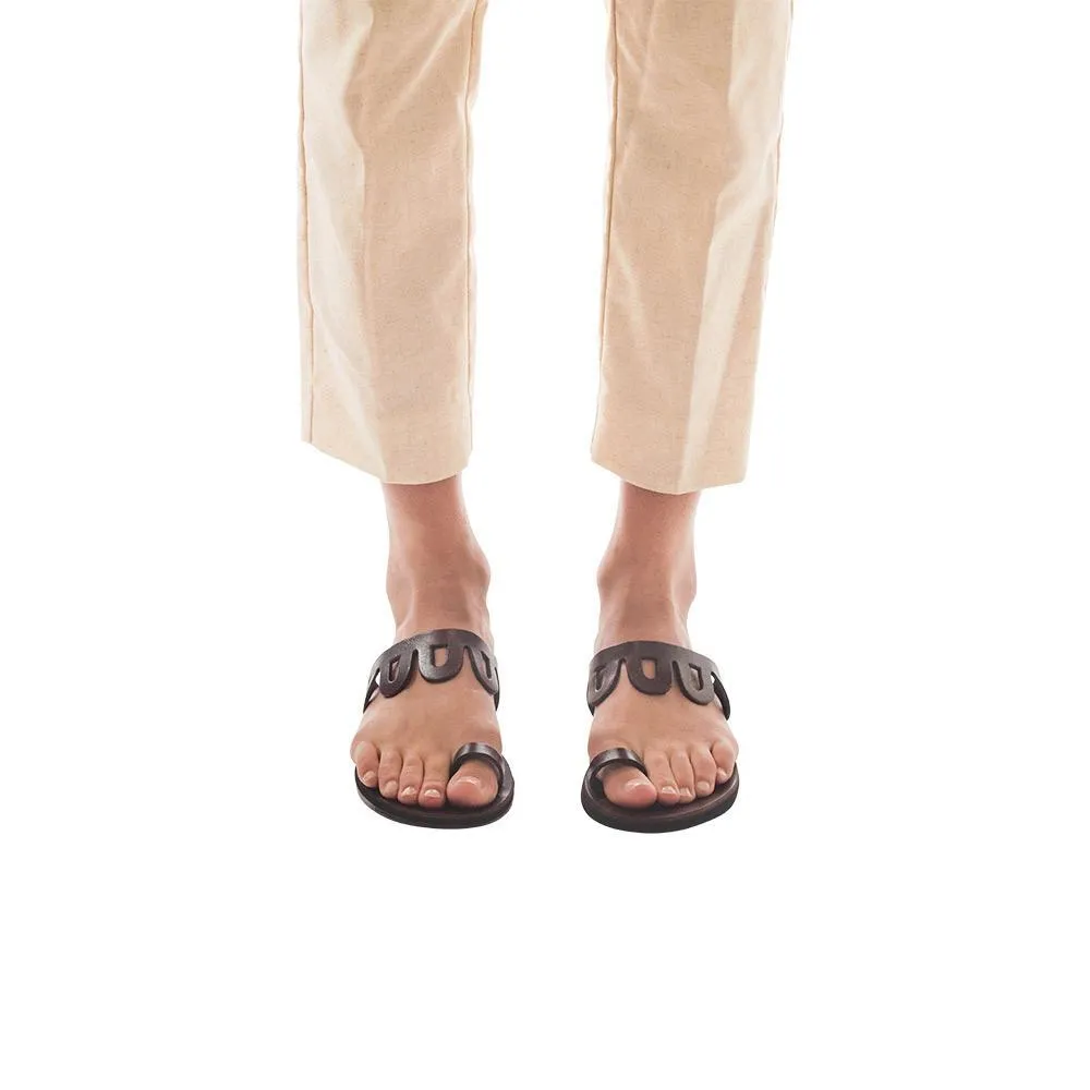 Aja - Leather Flat Sandal | Brown