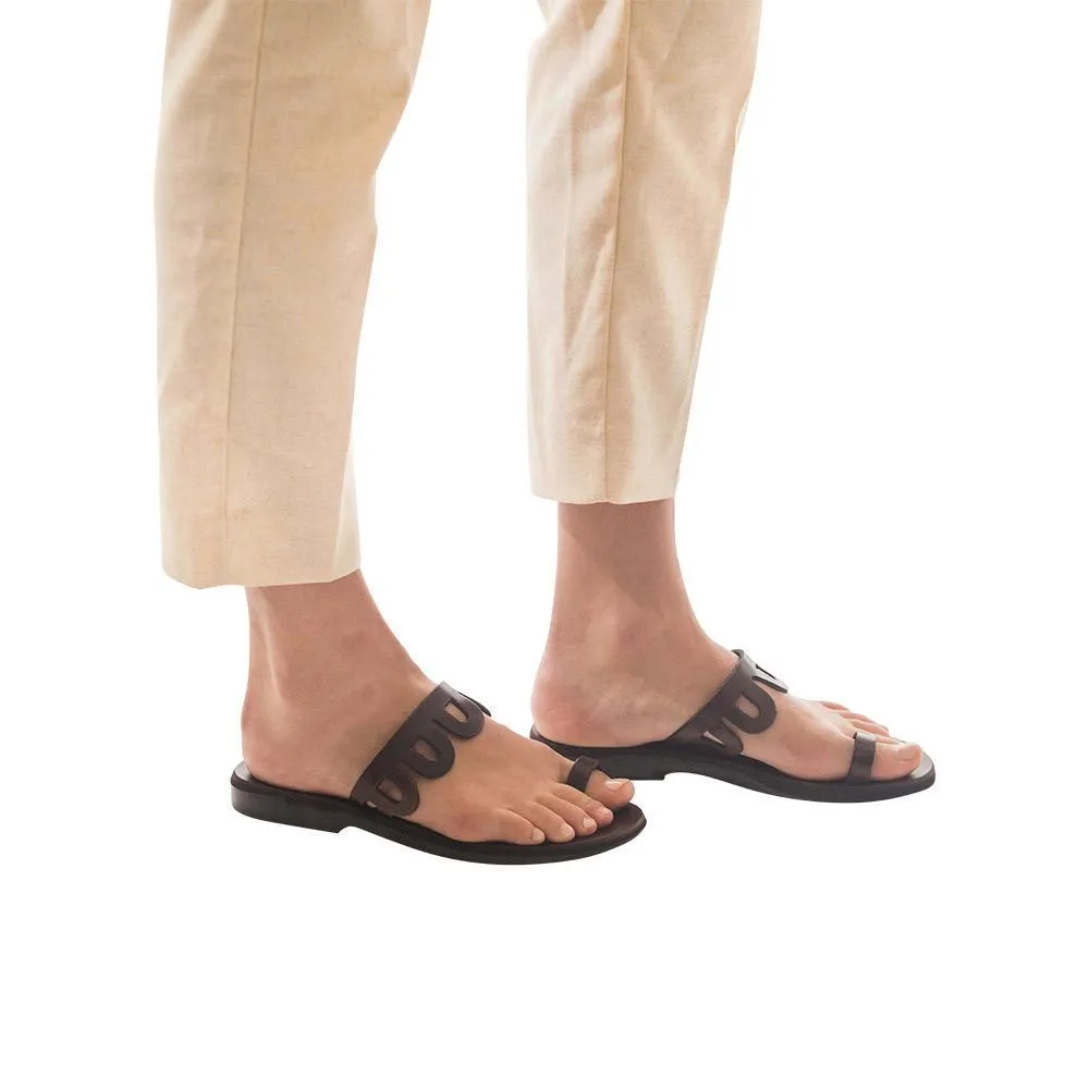 Aja - Leather Flat Sandal | Brown