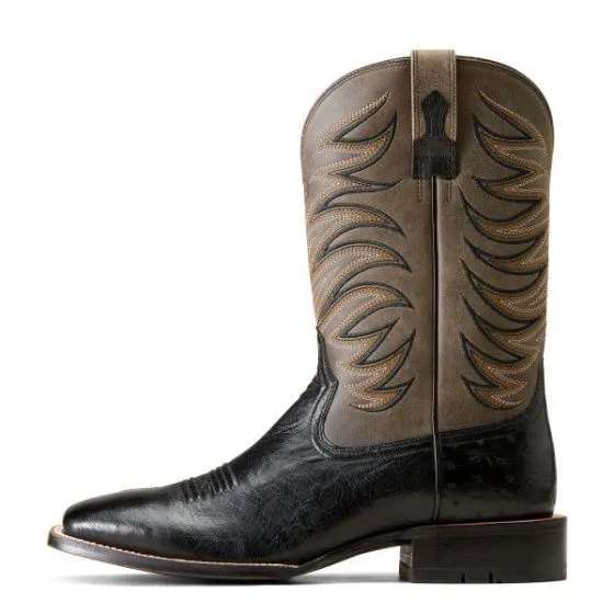 Ariat Jet Black Smooth Quill Ostrich/Smokey Grey Badlands Men's Boots 10046953