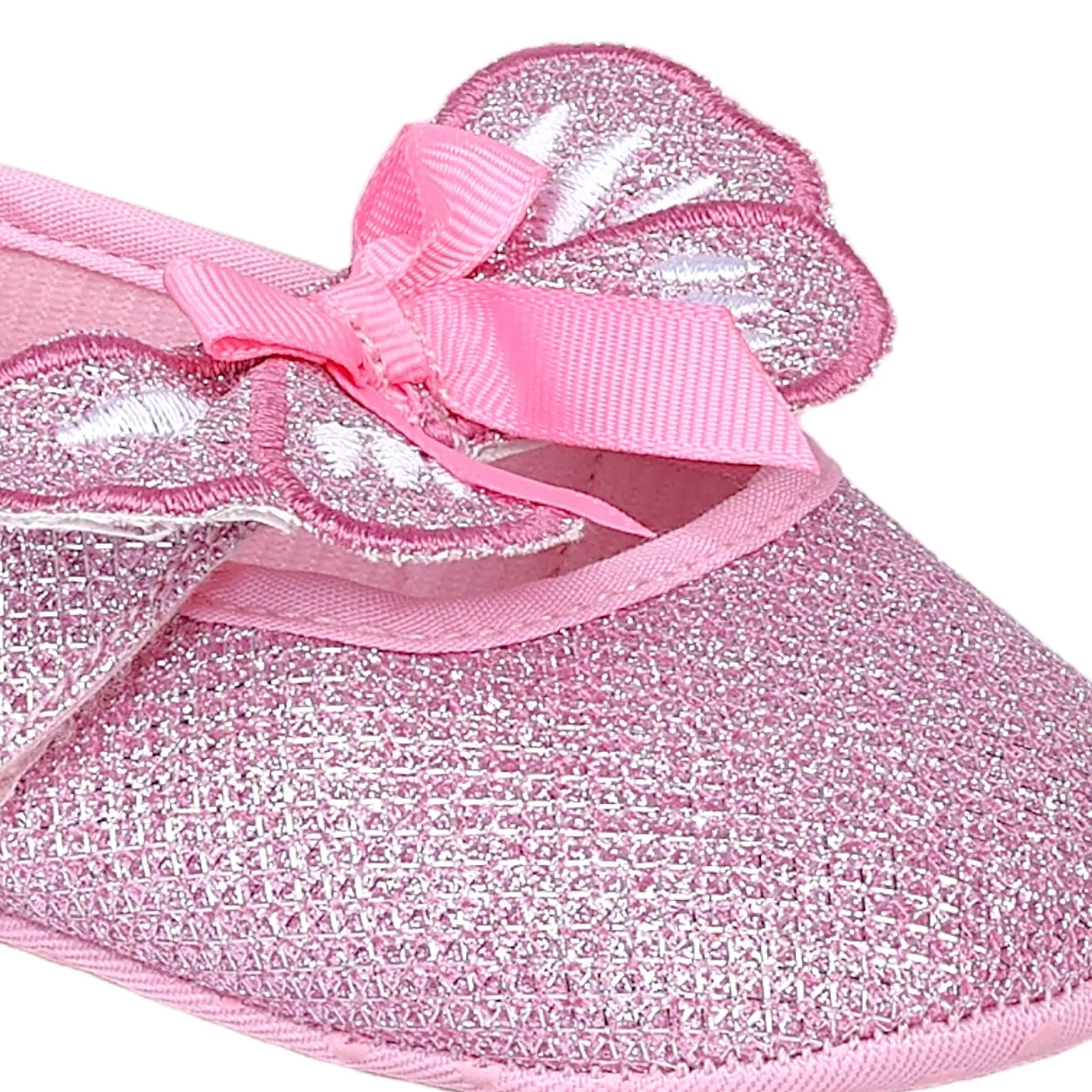 Baby Moo Butterfly Bow Shiny Party Anti-Skid Ballerina Booties - Pink