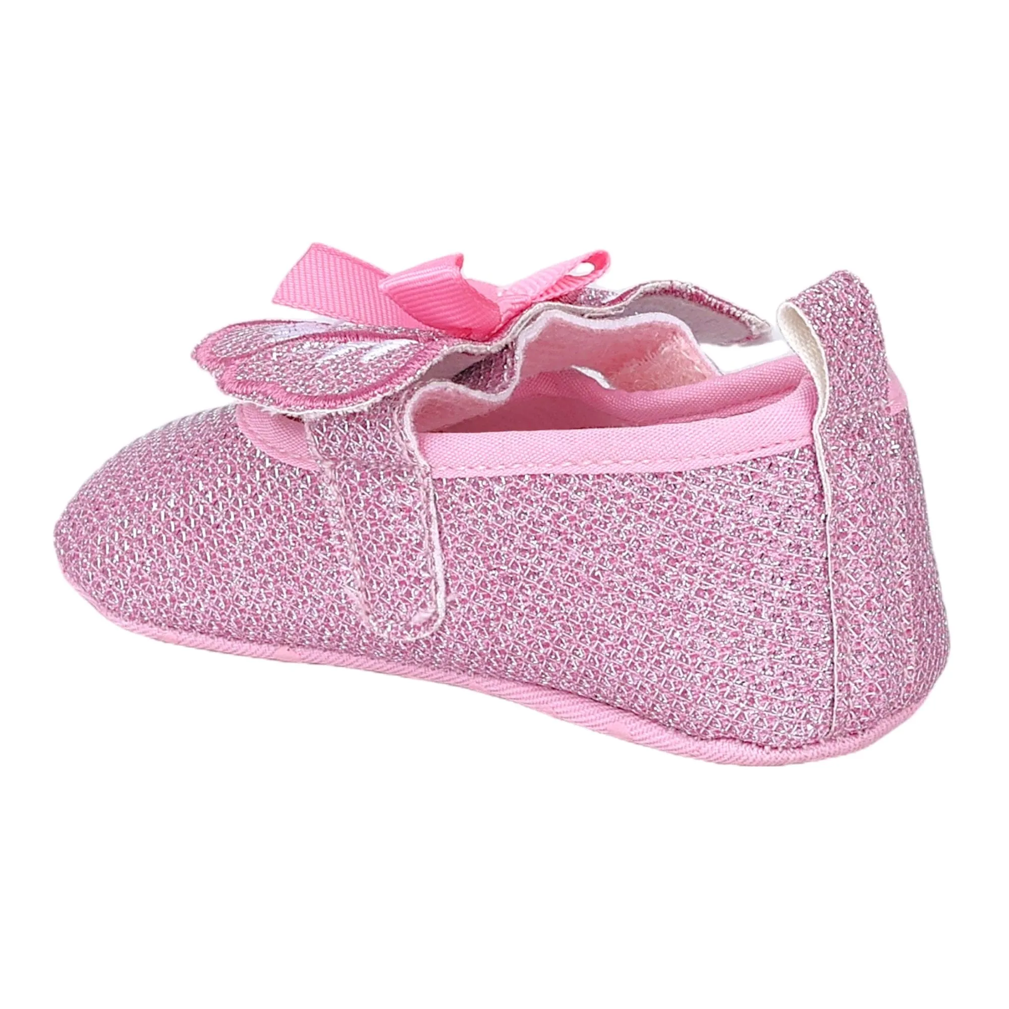 Baby Moo Butterfly Bow Shiny Party Anti-Skid Ballerina Booties - Pink