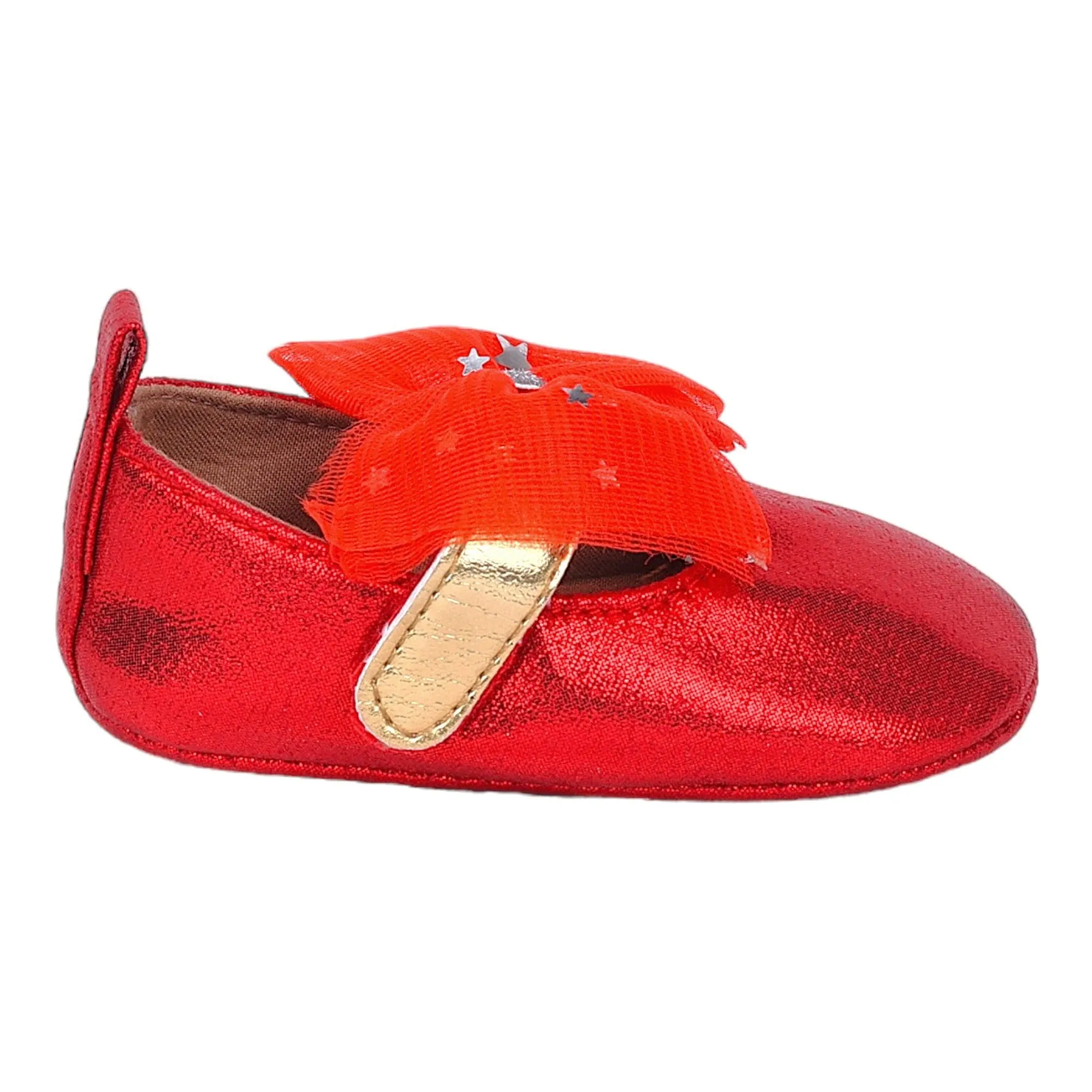 Baby Moo Starry Bow Partywear Anti-Skid Ballerina Booties - Red