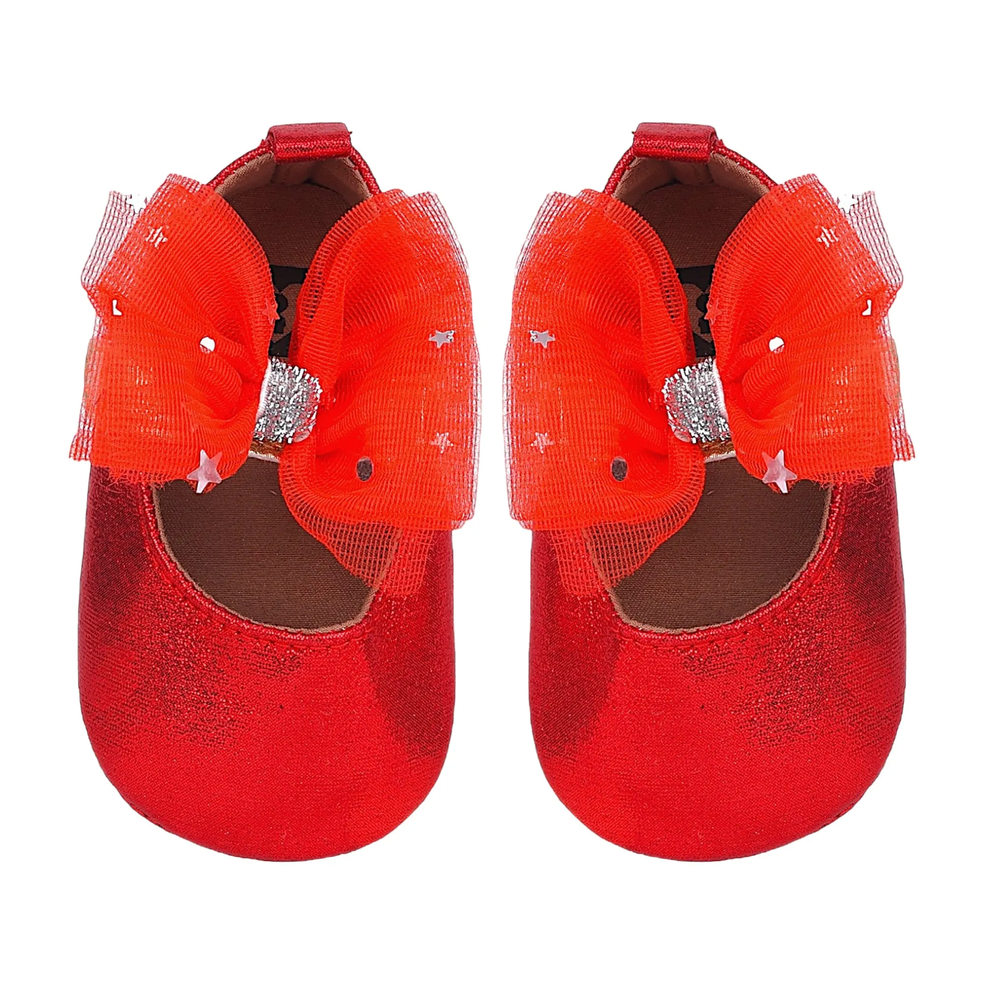 Baby Moo Starry Bow Partywear Anti-Skid Ballerina Booties - Red