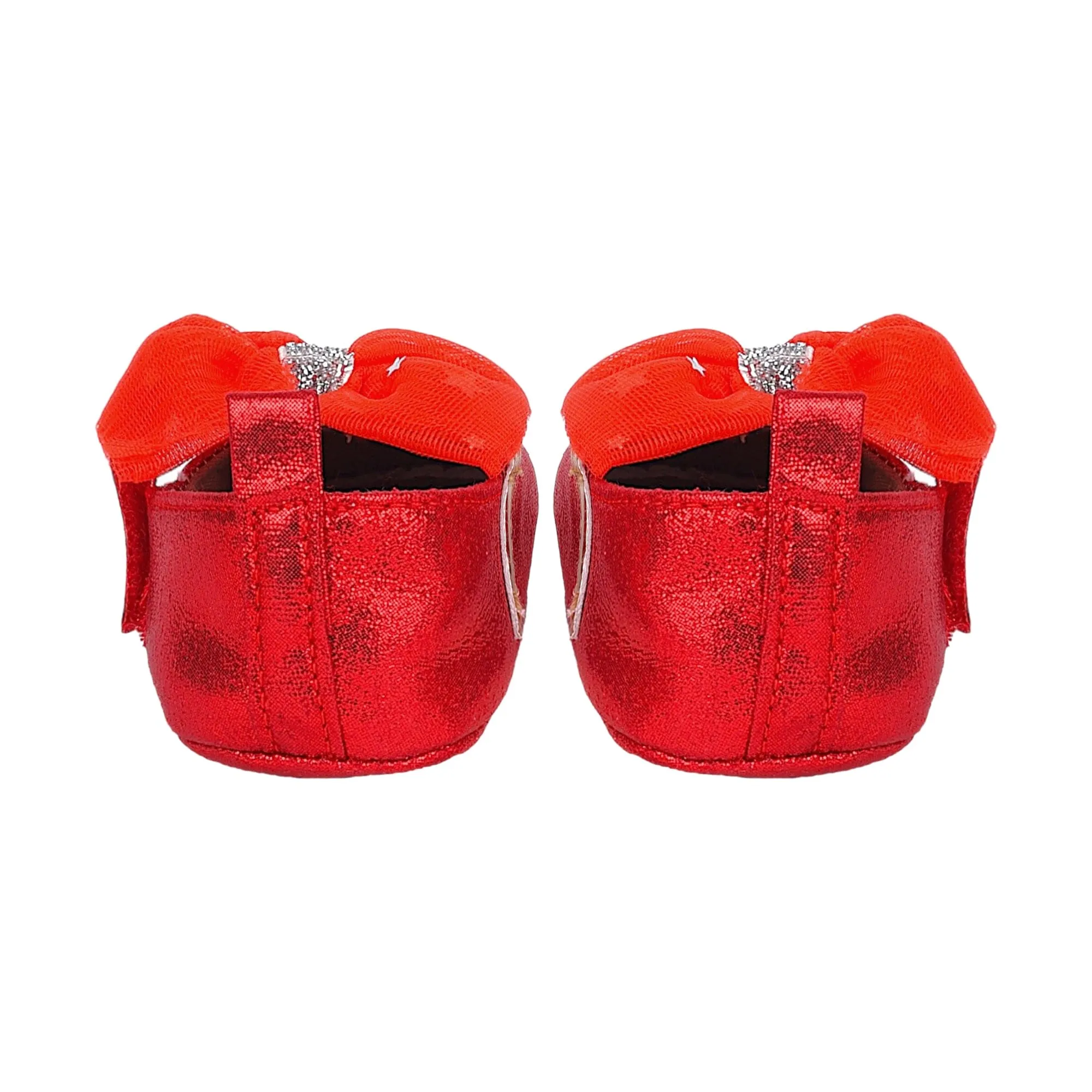 Baby Moo Starry Bow Partywear Anti-Skid Ballerina Booties - Red