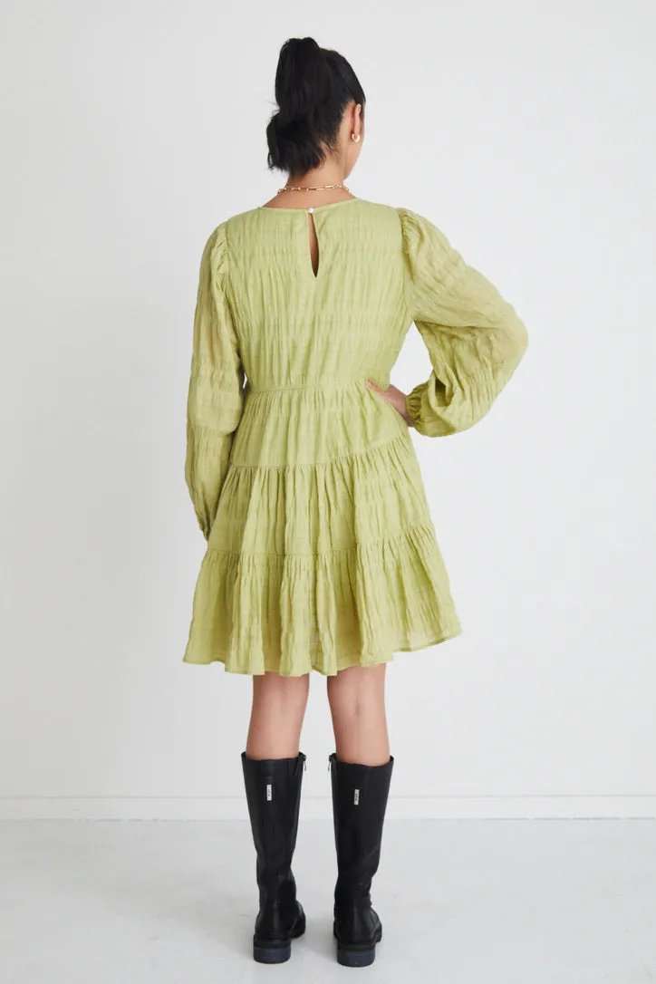 Bella Pistachio LS Tiered Mini Dress