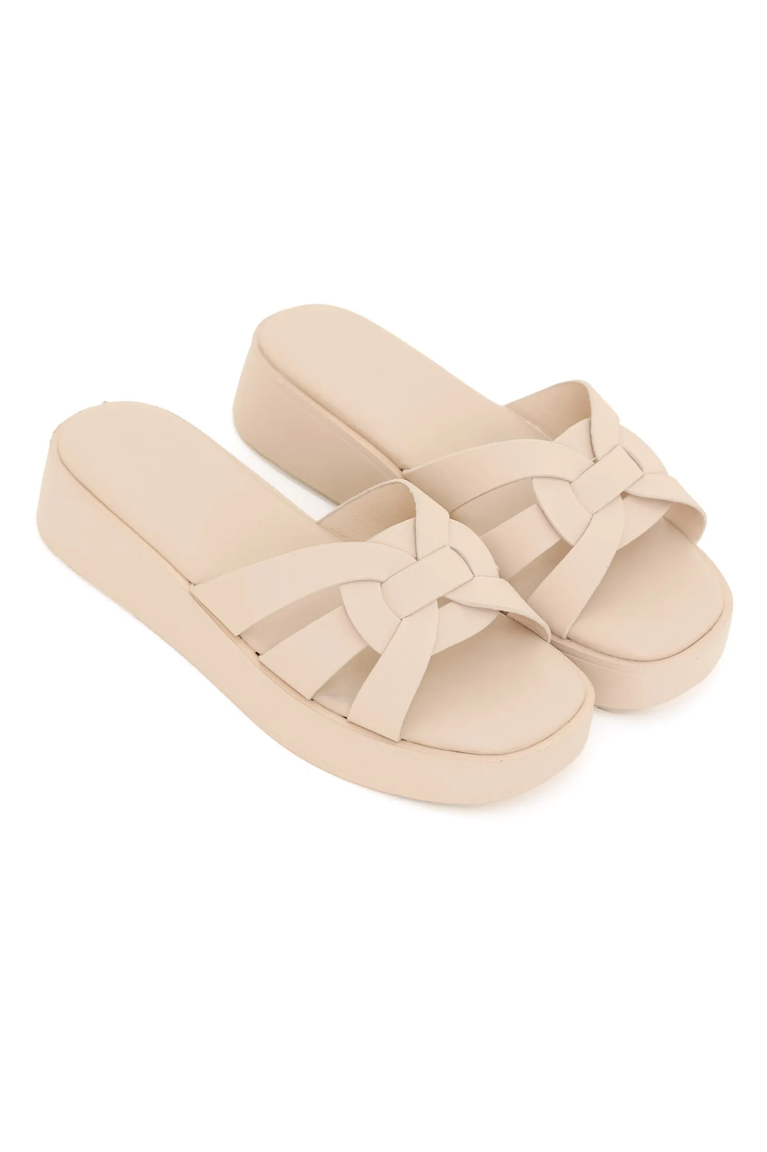 BRAIDED BLISS SLIDES-BEIGE