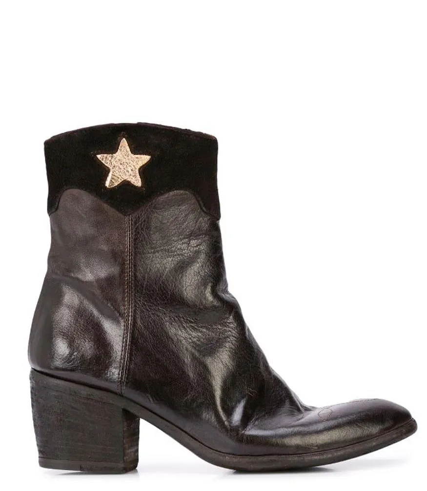 Brown Leather Boot w/ Gold Star Detail