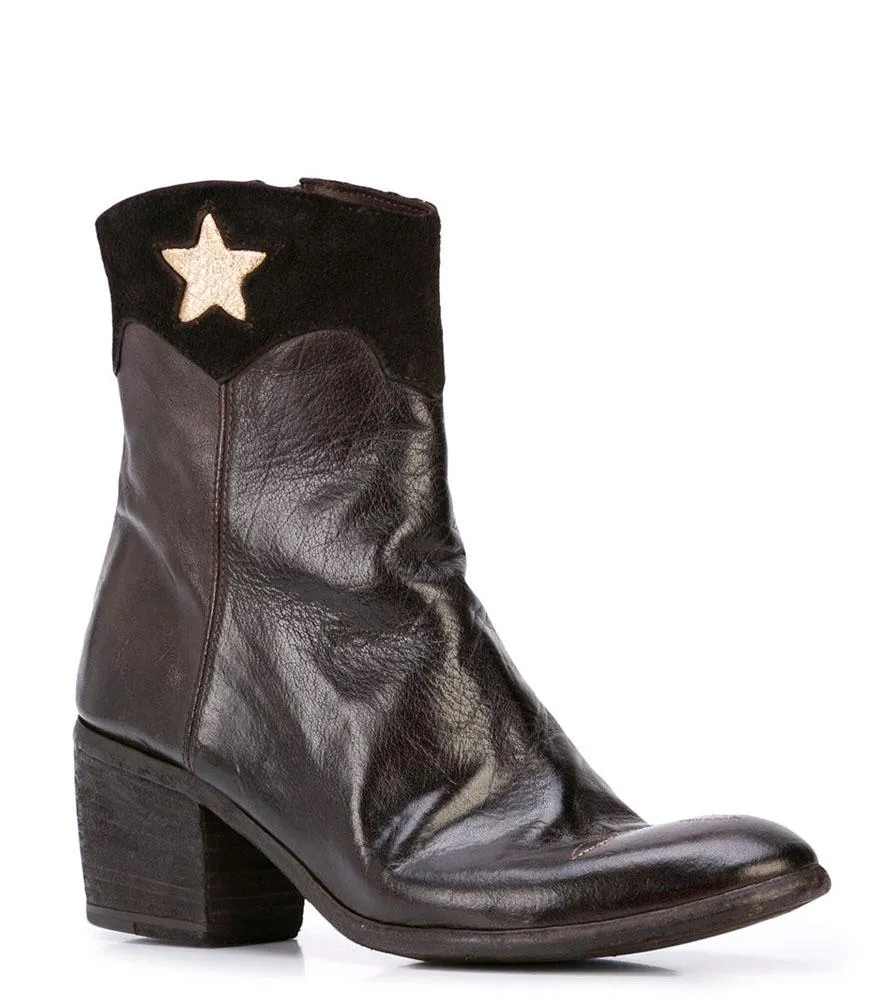 Brown Leather Boot w/ Gold Star Detail