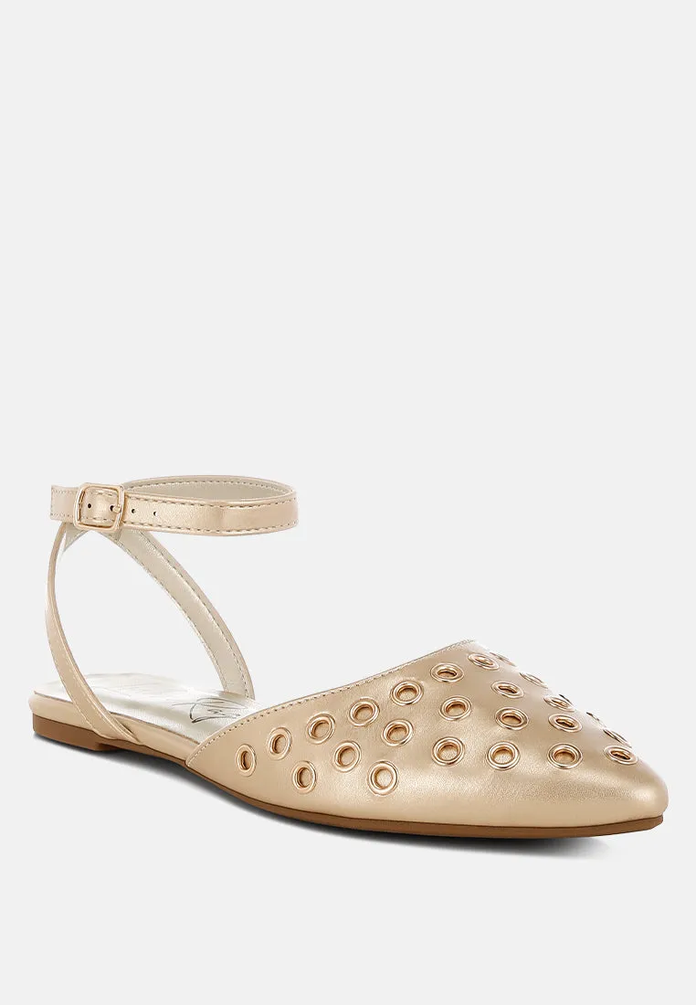 Chalcis Metallic Eyelet Detail Flat Sandals