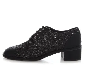 Chanel Black Glitter and Grosgrain Oxfords