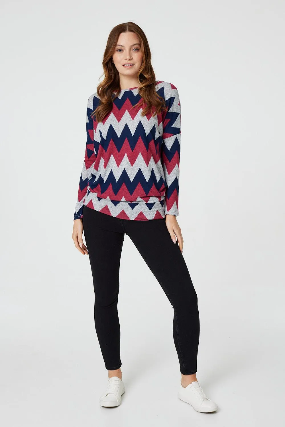 Chevron Print Longline Tunic Top