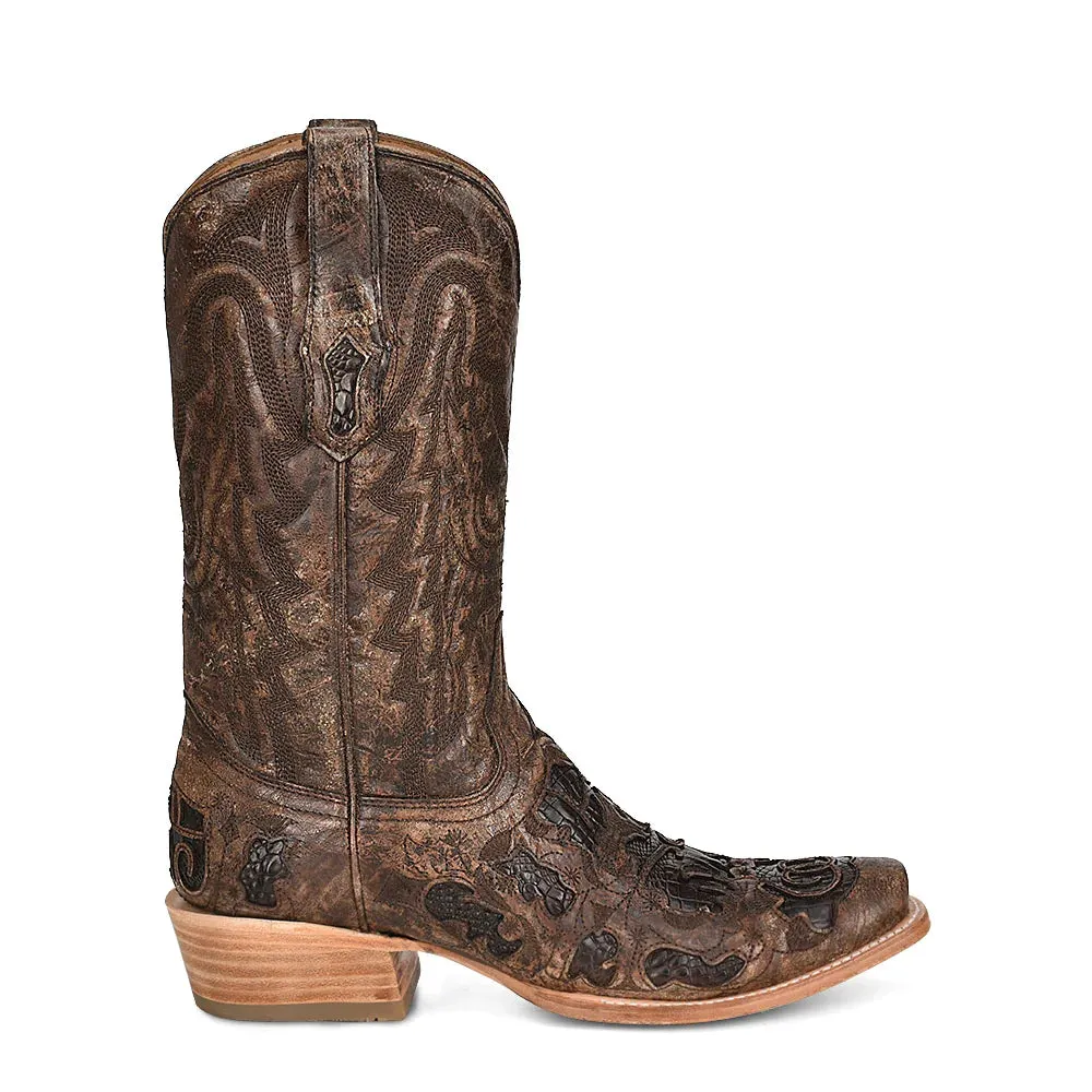 Corral Men's Brown Alligator Inlay and Embroidery Horseman Toe A4337