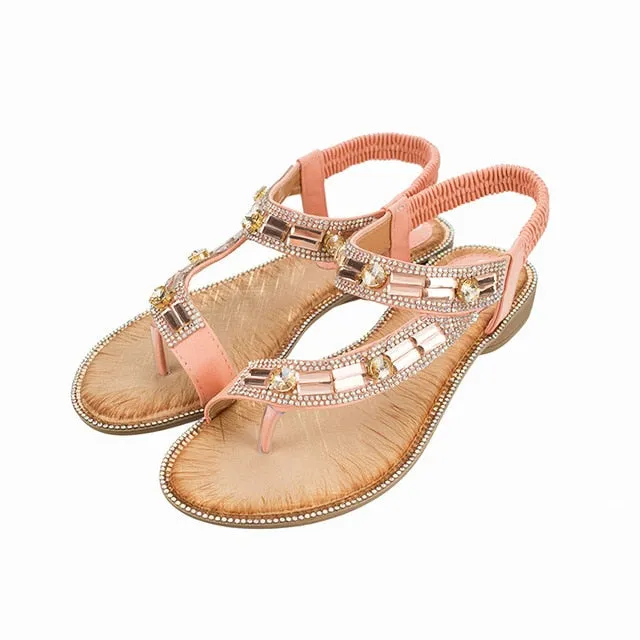 Cross Border Rhinestone T-Strap Flat Sandal