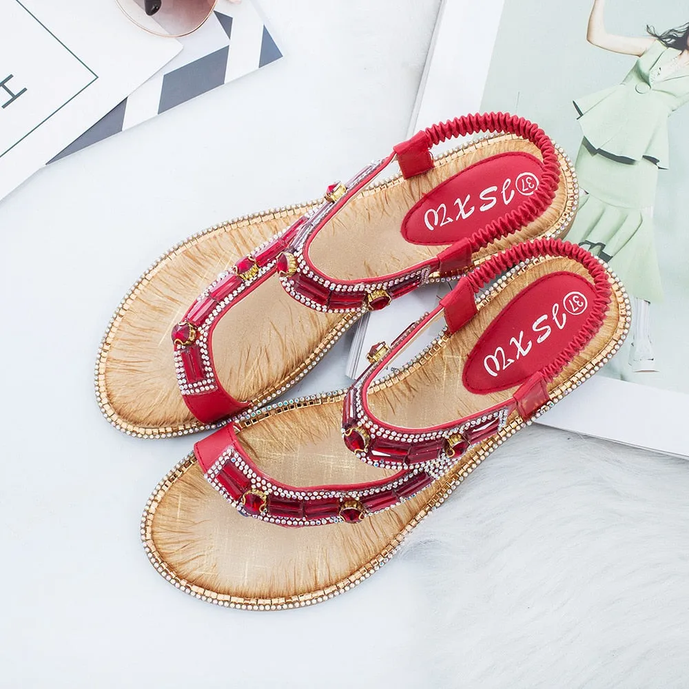 Cross Border Rhinestone T-Strap Flat Sandal