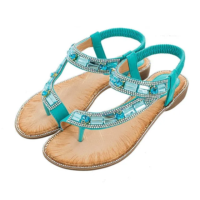 Cross Border Rhinestone T-Strap Flat Sandal