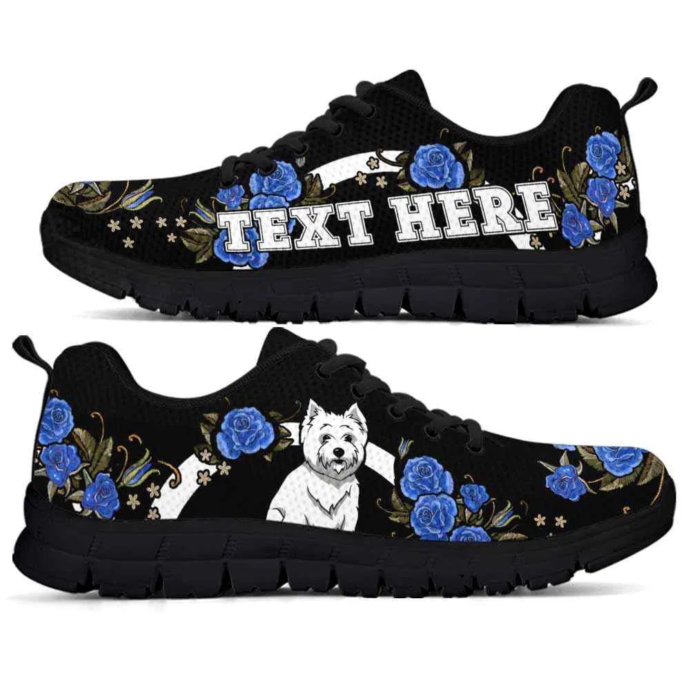 Custom Name West Highland Terrier Sneaker, Westie Dog Lovers Sneakers Gym Rose Blue Flower Running Shoes, Best Running Shoes