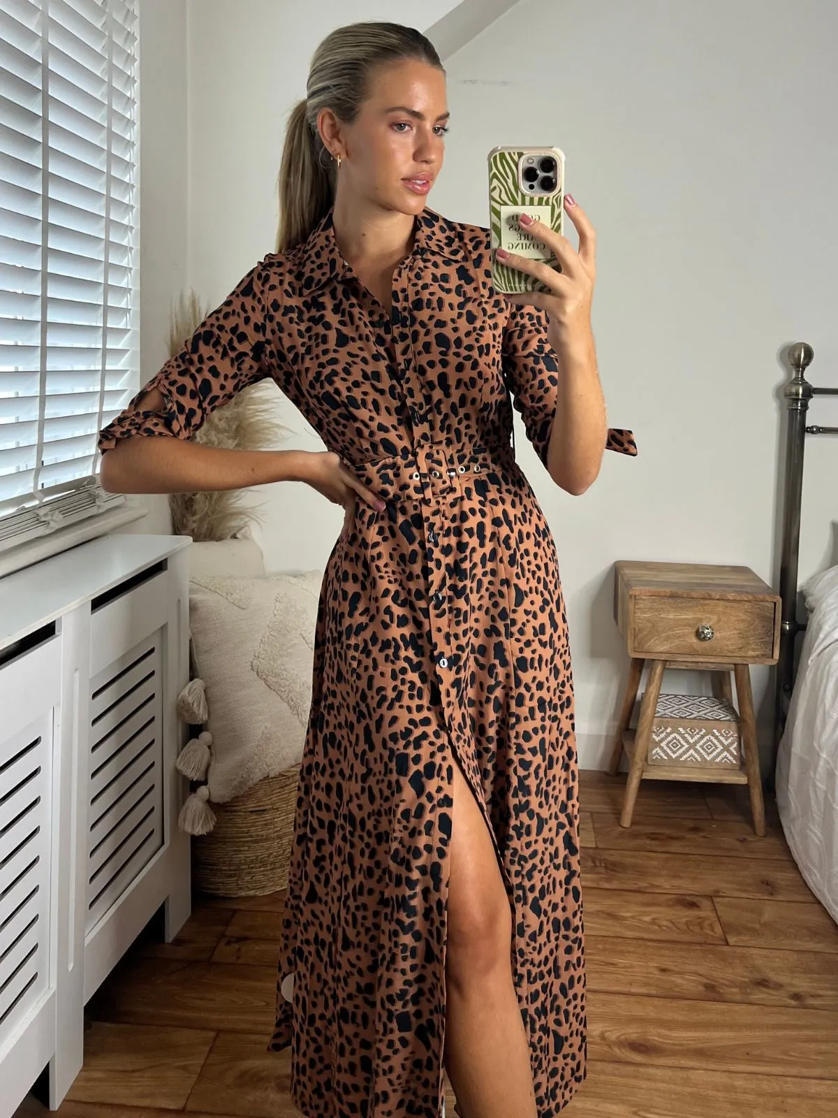 Daphne Belted Shirt Dress / Brown and Black Animal Print