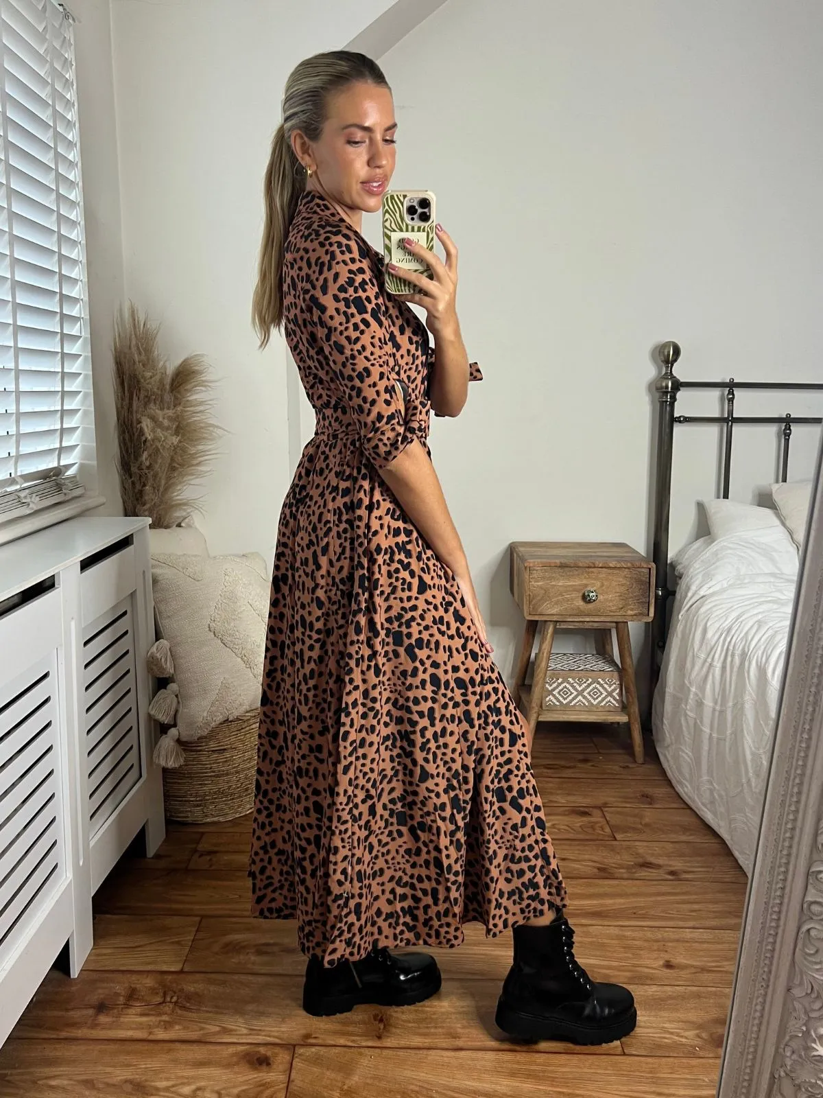 Daphne Belted Shirt Dress / Brown and Black Animal Print