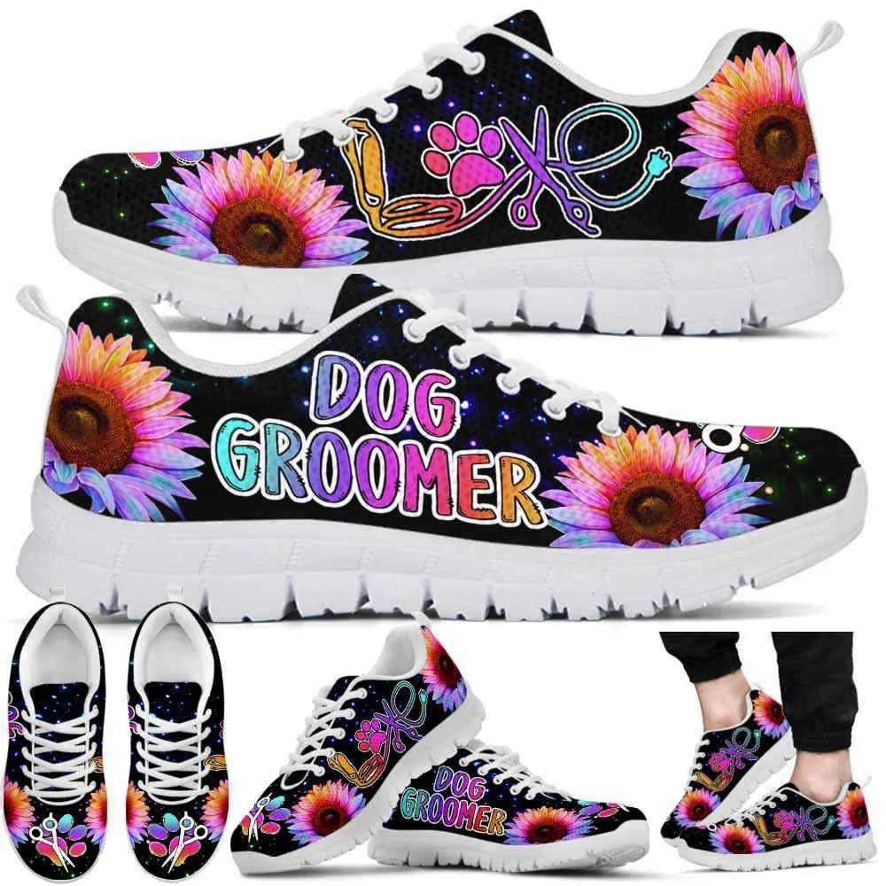 Dog Groomer Sneaker, Colorful Sunflower Love Groomer Sneakers Shoes, Best Running Shoes, Unique Gifts For Dog Lovers