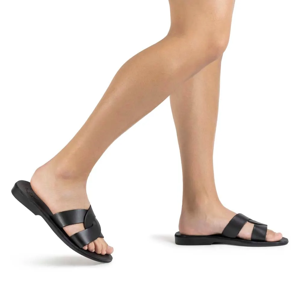 Emily - Leather Crossover Strap Sandal | Black