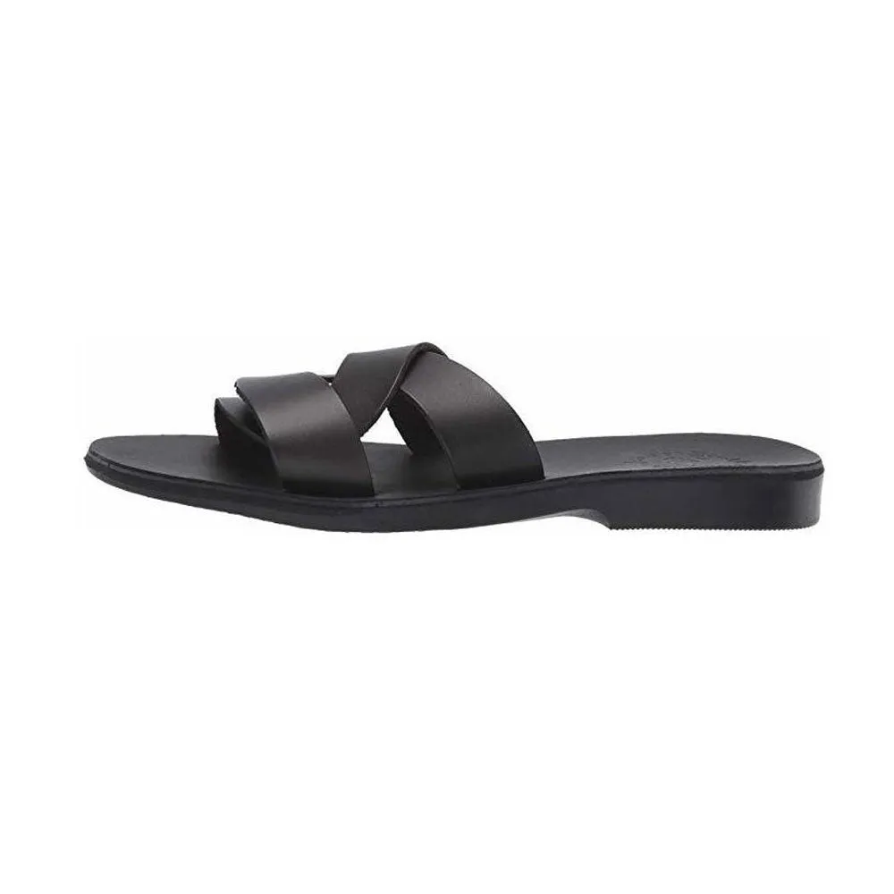 Emily - Leather Crossover Strap Sandal | Black