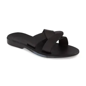 Emily - Leather Crossover Strap Sandal | Black