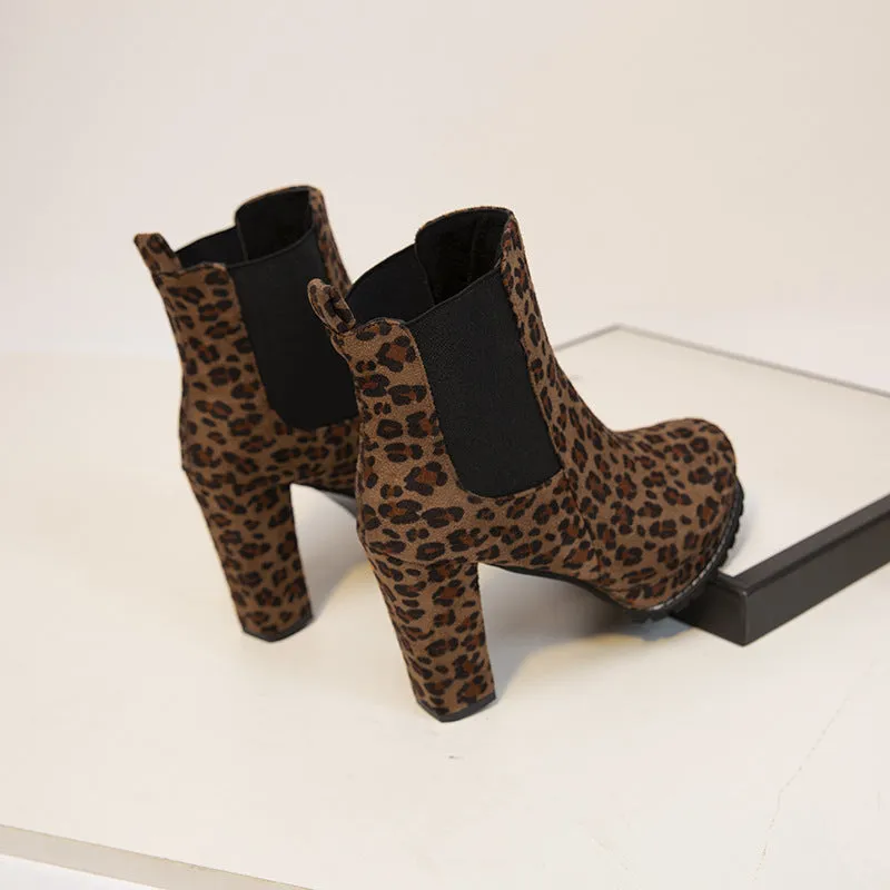 Fashion leopard print thick heel ankle boots（HPSD113）