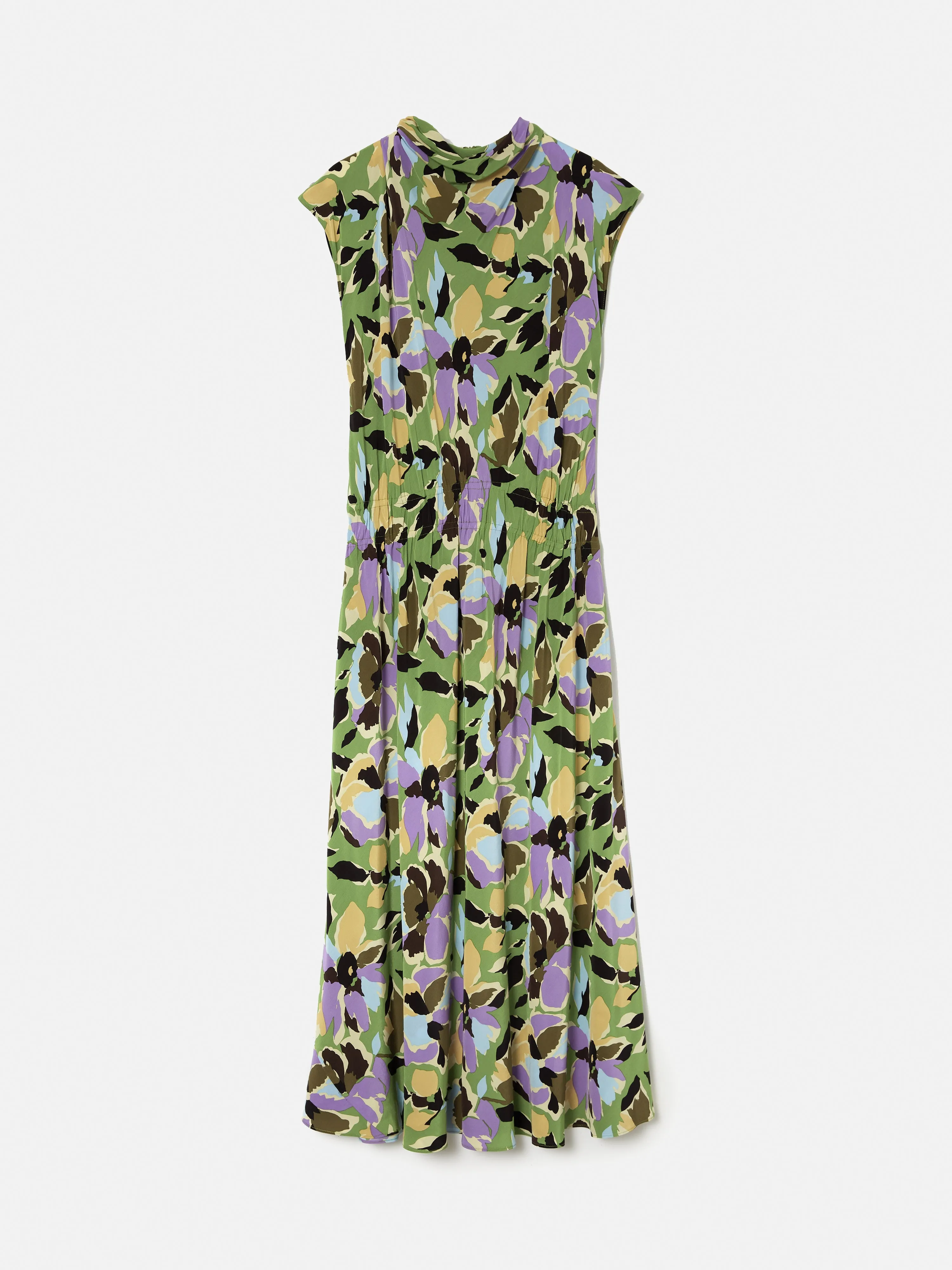 Graphic Pansy Cowl Neck Dress | Green