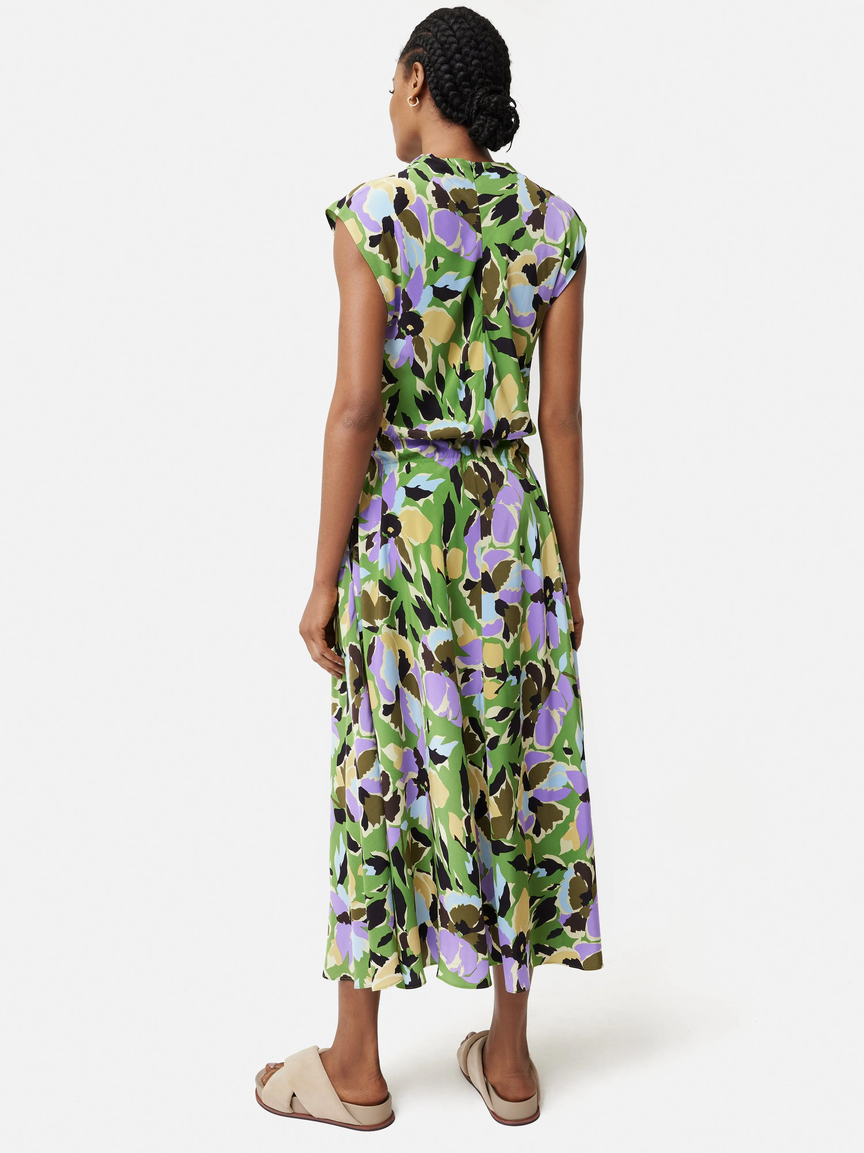 Graphic Pansy Cowl Neck Dress | Green