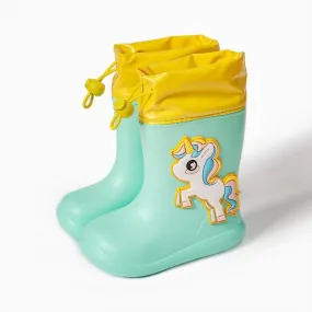 Green Unicorn 170Cartoon Unicorn Dinosaur Children Rain Boots Lace Up Eva Soft Boys Girls Rain Shoes Light Waterproof Non Slip Kids Rainboots