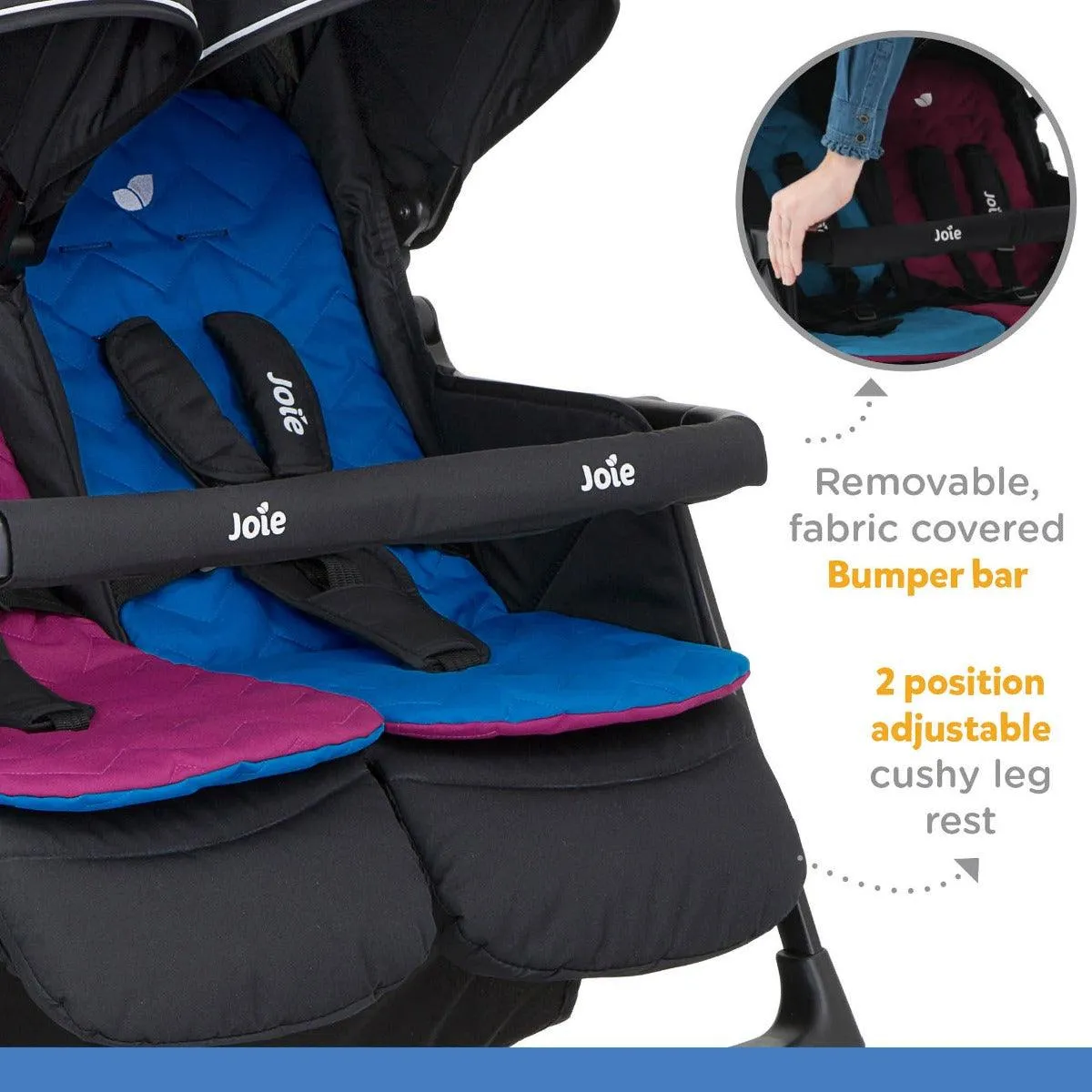 Joie Aire Twin Rosy & Sea - Double Baby Stroller Rain Cover With Single Touch Brake for Ages 0-3 Years