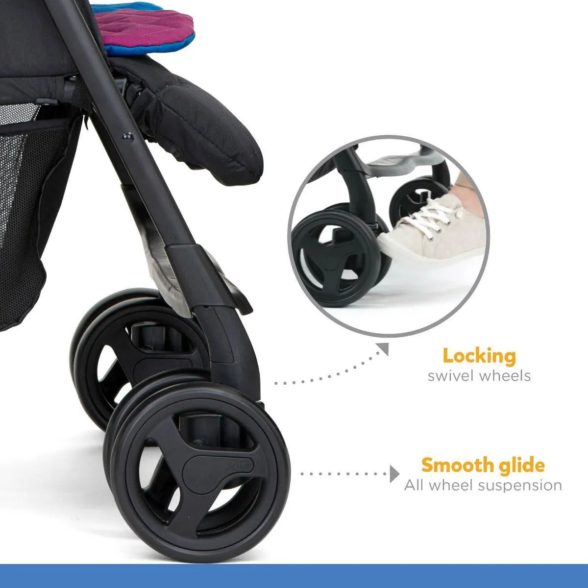 Joie Aire Twin Rosy & Sea - Double Baby Stroller Rain Cover With Single Touch Brake for Ages 0-3 Years