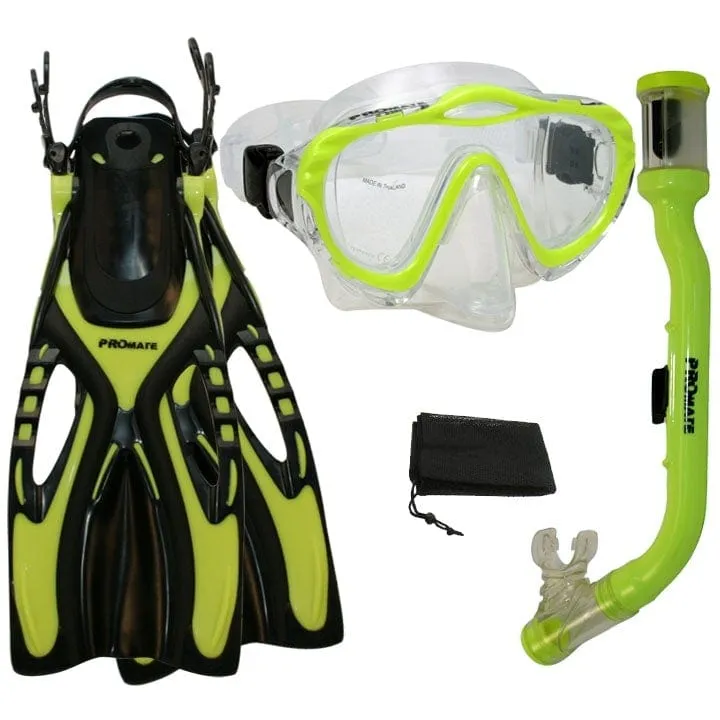 Junior Snorkeling Scuba Dive PURGE Mask DRY Snorkel Fins Gear Set for kids - SCS0057