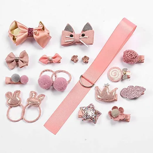 Kairangi Kids Hair Accessories for Girls Combo Set Peach 18 Pcs Baby Girl's Hair Clips Set Cute Ponytail Holder Claw Clip Bow Clips For Girls Assortment Gift set for Kids Teens Toddlers