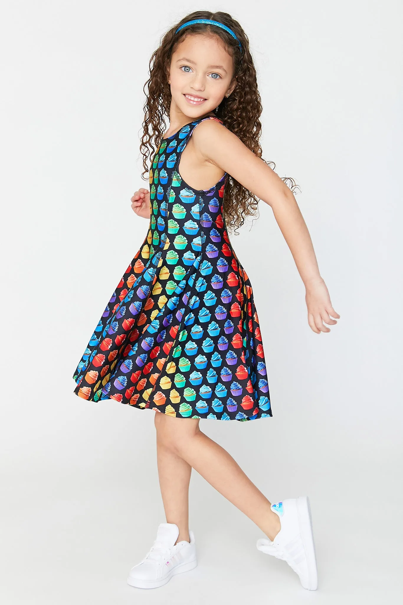 Kids Skater Dress in Rainbow Cupcakes