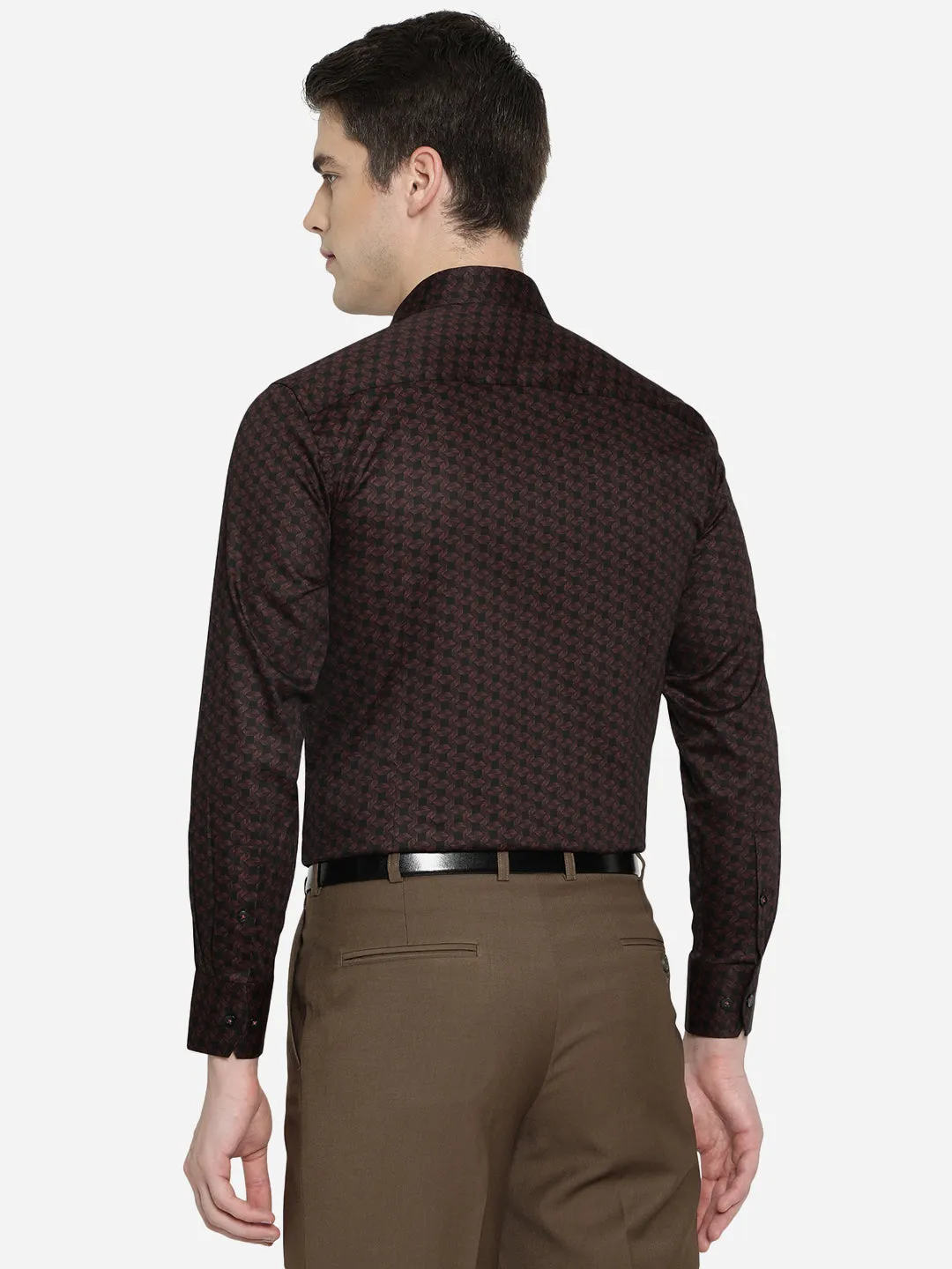 Maroon & Black Printed Slim Fit Formal Shirt | Metal