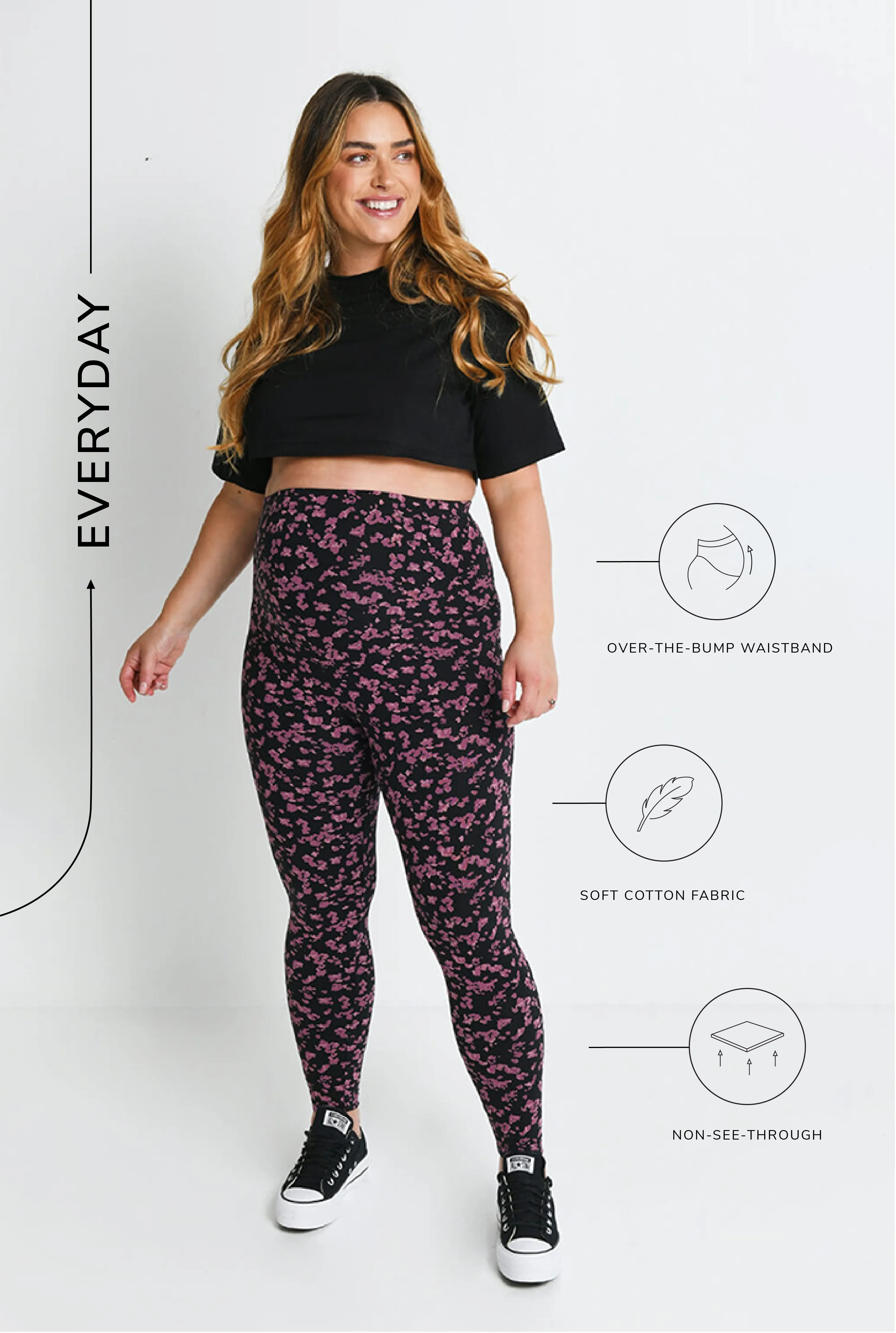 Maternity Everyday Leggings - Black/Burgundy Floral