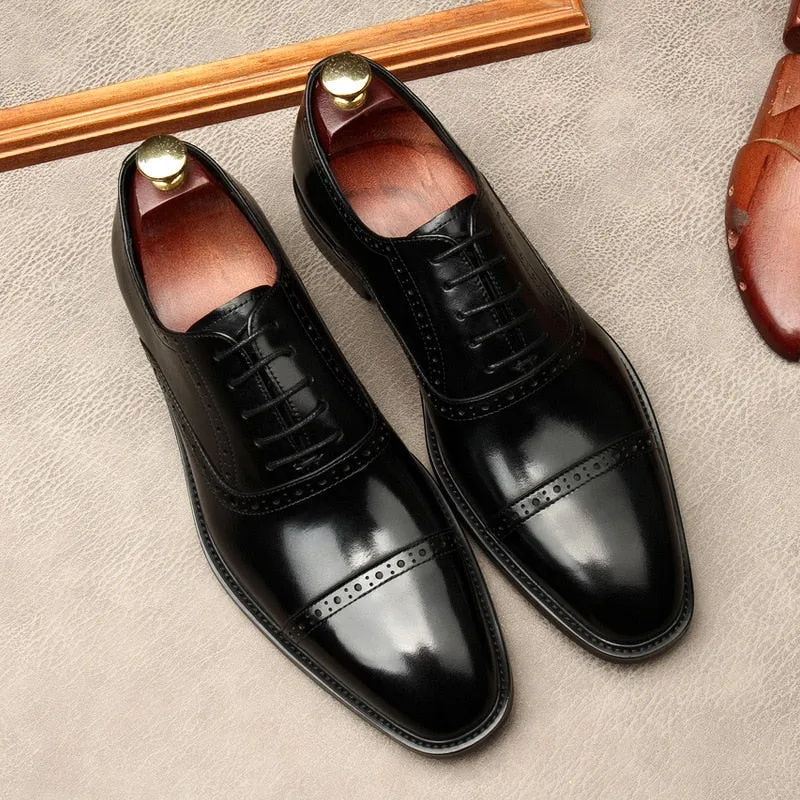 Men Oxford Shoes Brown Black Classic Style Formal Man Dress Business Office Wedding Lace Up Round Toe Men Leather Brogue Shoes