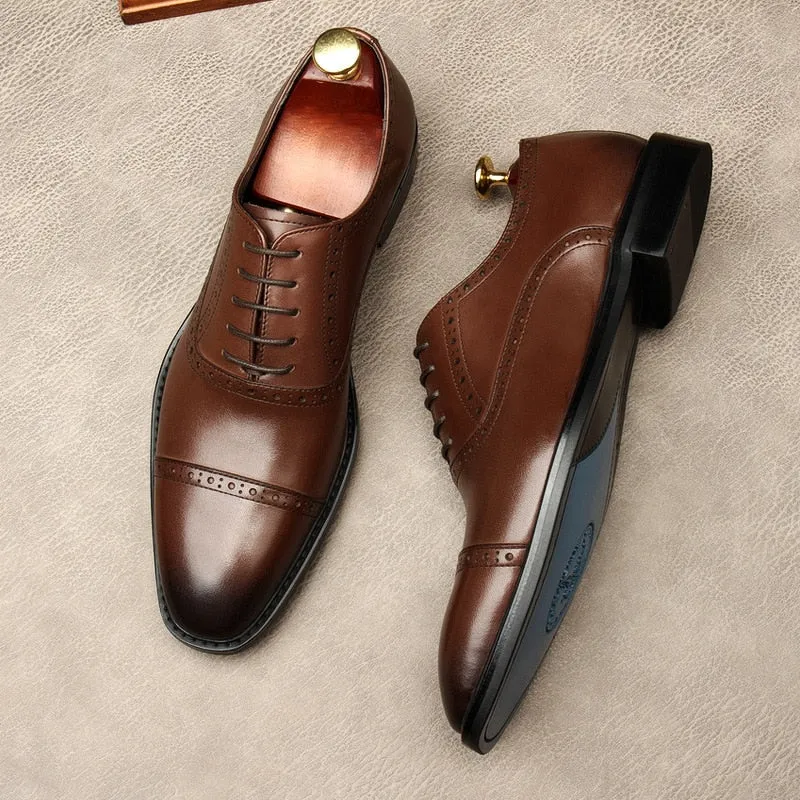 Men Oxford Shoes Brown Black Classic Style Formal Man Dress Business Office Wedding Lace Up Round Toe Men Leather Brogue Shoes