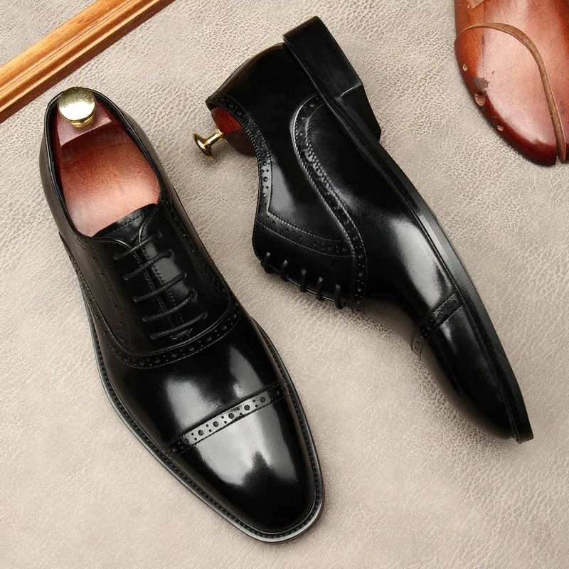 Men Oxford Shoes Brown Black Classic Style Formal Man Dress Business Office Wedding Lace Up Round Toe Men Leather Brogue Shoes