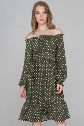 Moss Green Flounced Hem Polka Dot Midi Dress