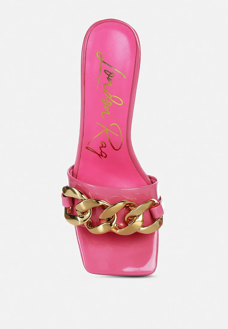 Playdoll Block Heel Sandal With Metal Chain Detail