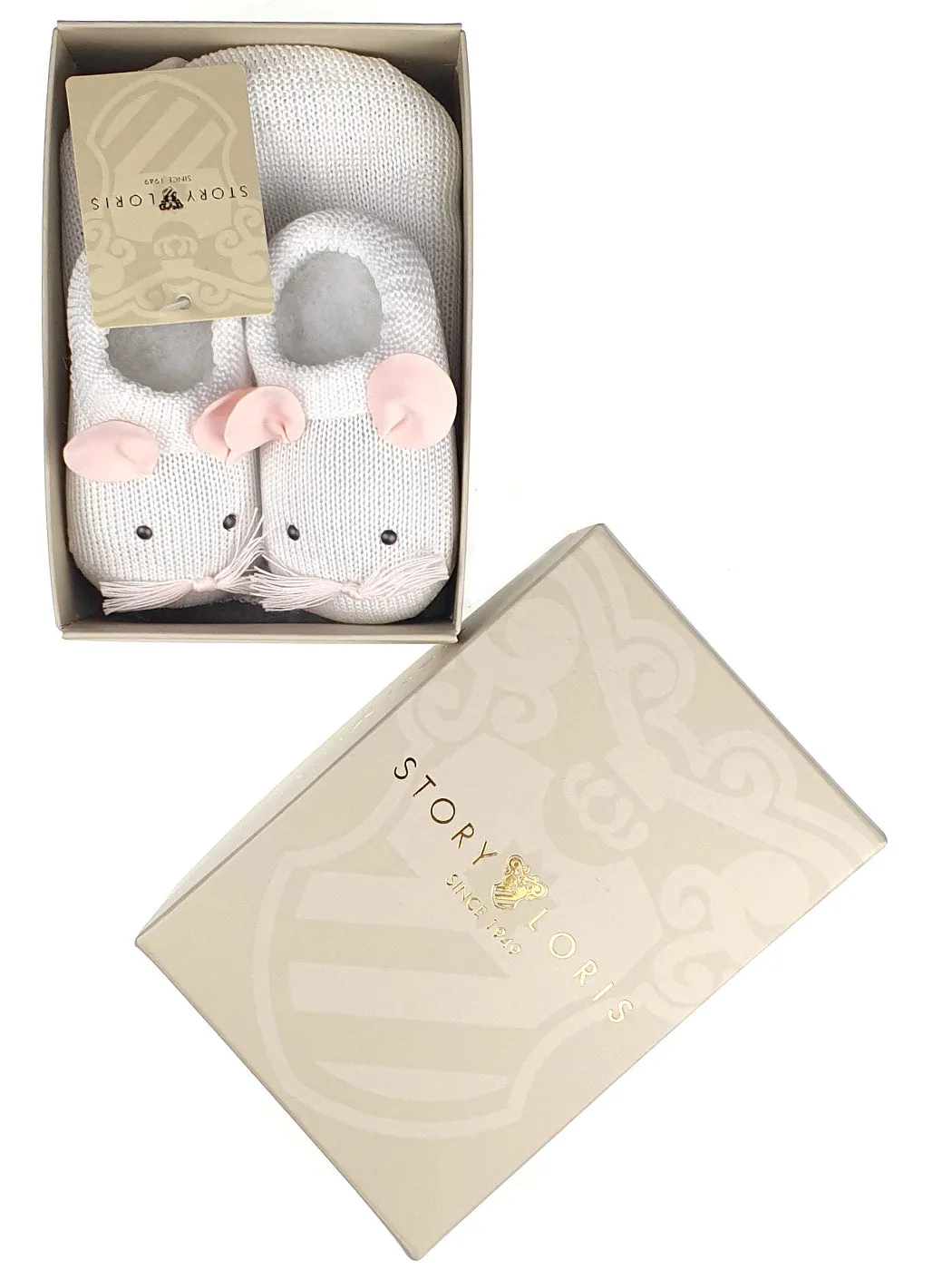 STORY LORIS - Baby white bonnet & Booties Gift Set-21195