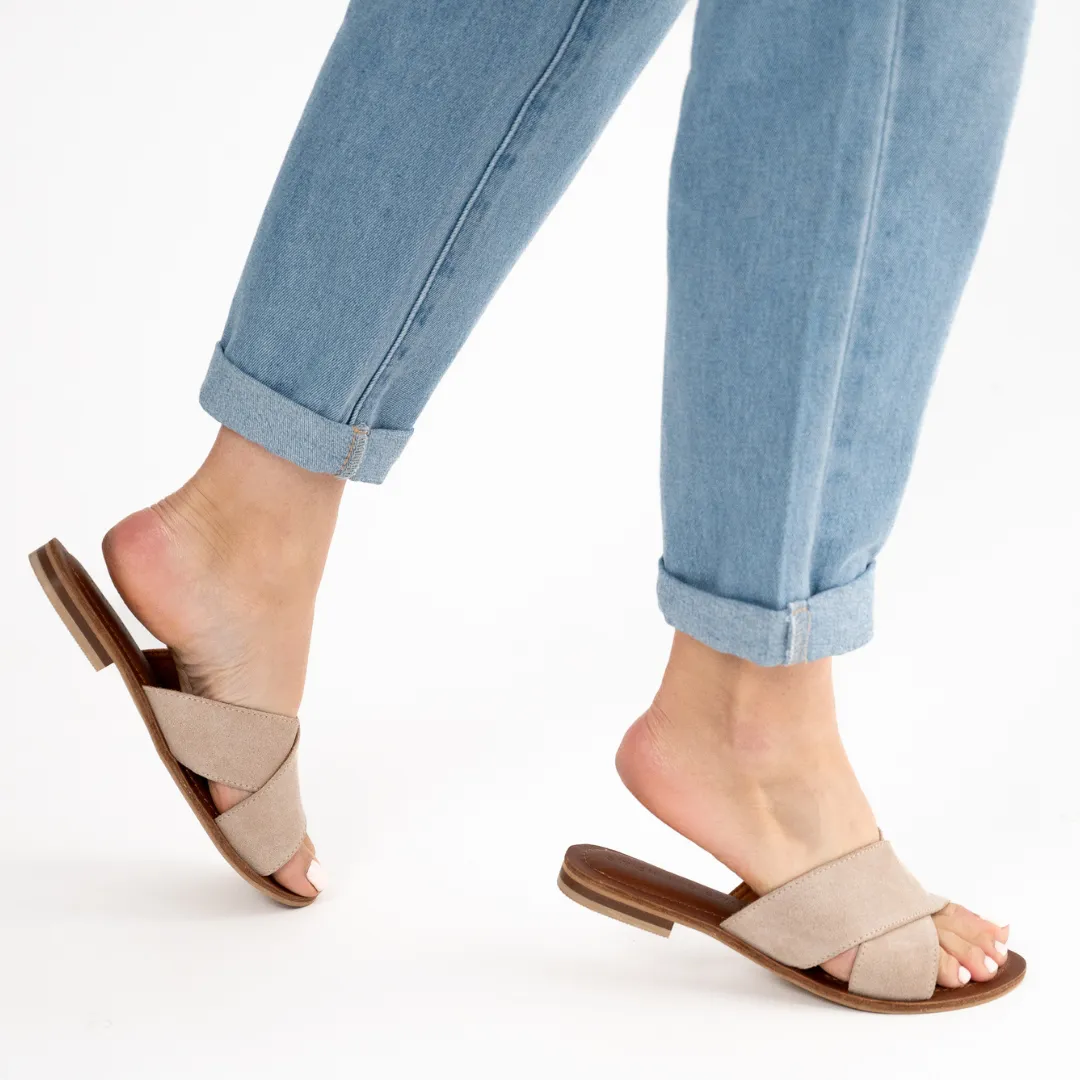 Suede Cross Strap Sandal - Blush Pink