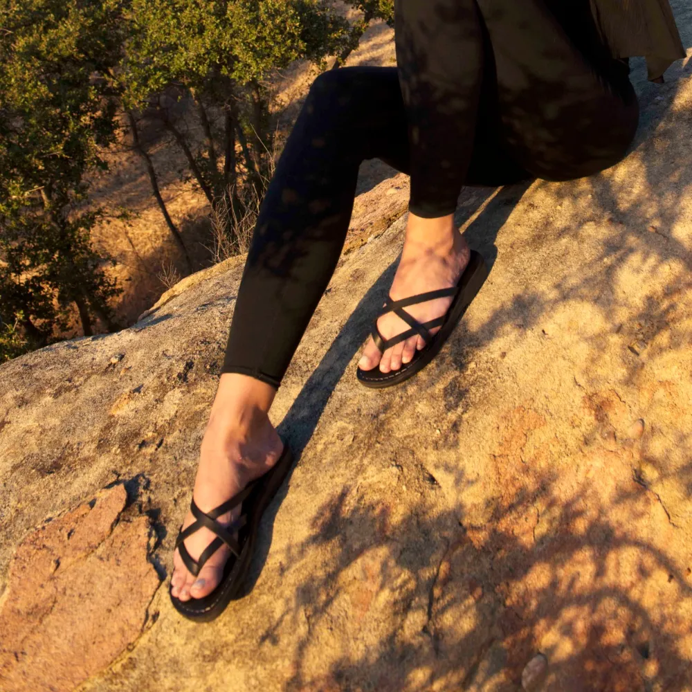 Tamar - Leather Strappy Flip Flops | Black